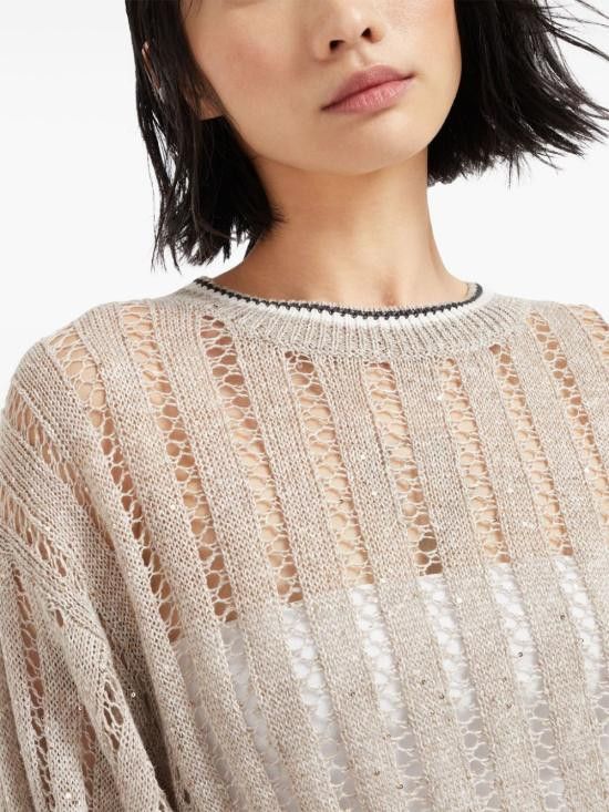 Brunello Cucinelli BRUNELLO CUCINELLI Women Sweater MCO559400 CJK08 Beige Size L / US 10 / IT 46 - 4 Thumbnail