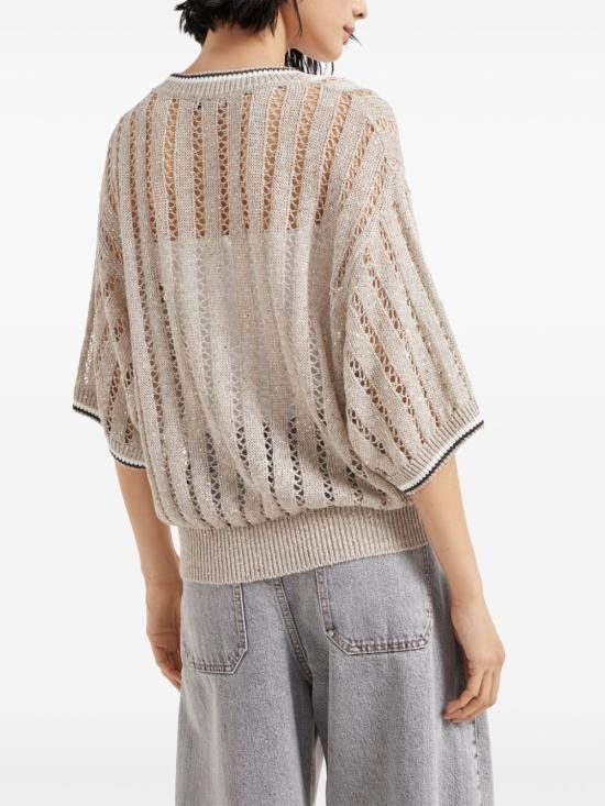 Brunello Cucinelli BRUNELLO CUCINELLI Women Sweater MCO559400 CJK08 Beige Size L / US 10 / IT 46 - 6 Thumbnail