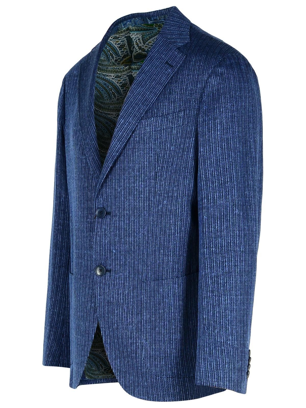 Etro ETRO Blazer In Blue Linen Blend Size US M / EU 48-50 / 2 - 2 Thumbnail