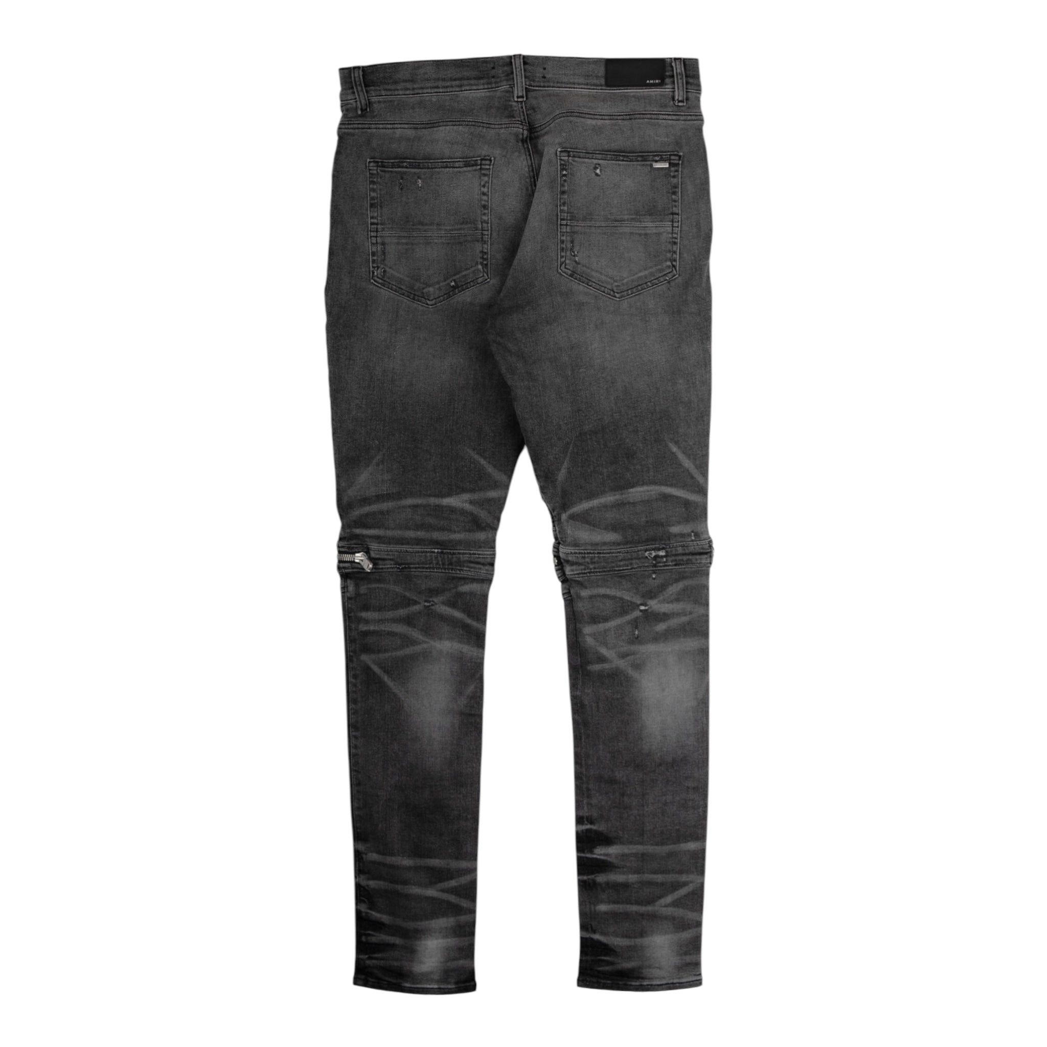 Amiri Amiri MX2 Black Leather Patch Jeans Faded Grey | Grailed