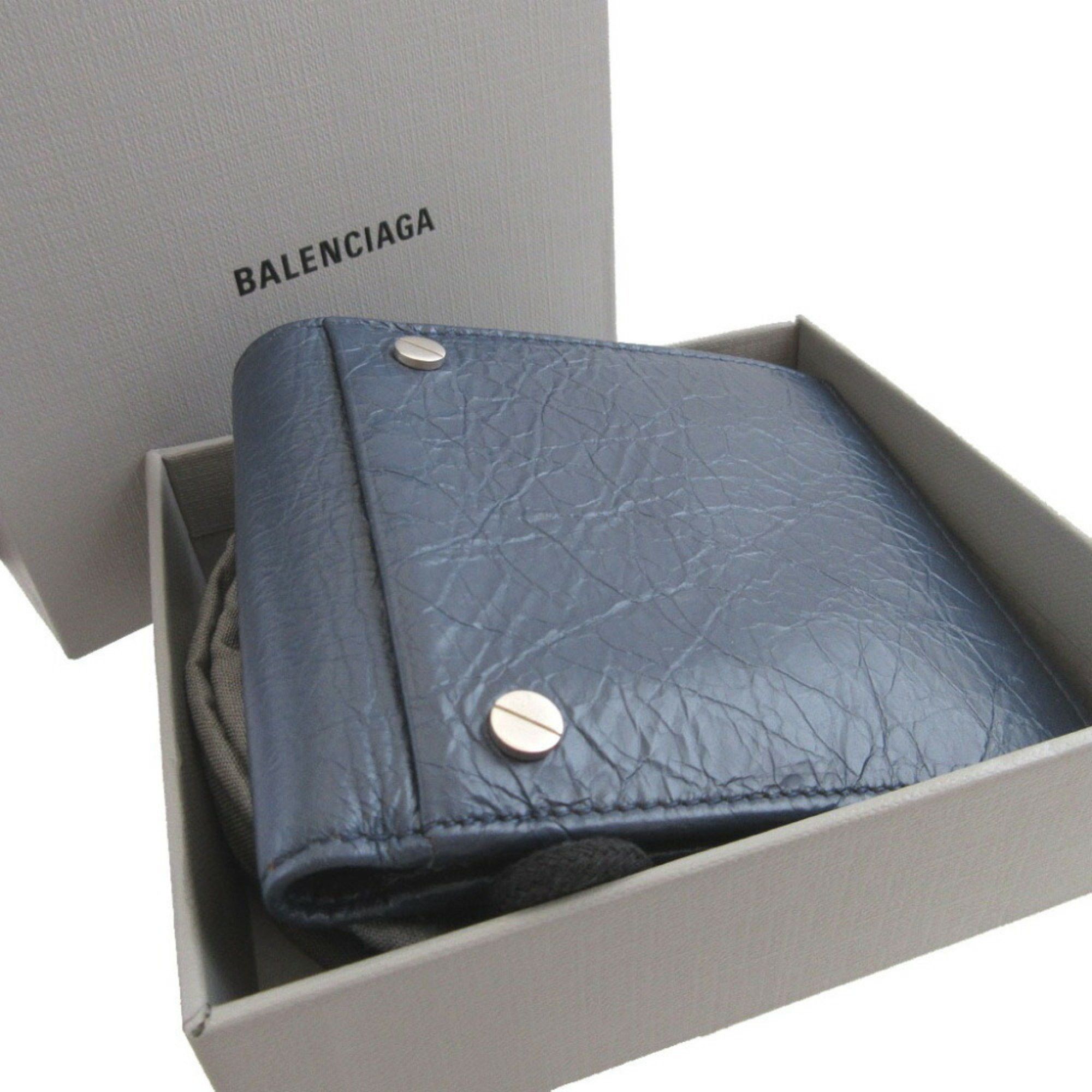 Balenciaga Balenciaga 542001 Square Coin Wallet Men's Leather Navy Blue Bi-fold 0460BALENCIAGA Size ONE SIZE - 3 Thumbnail