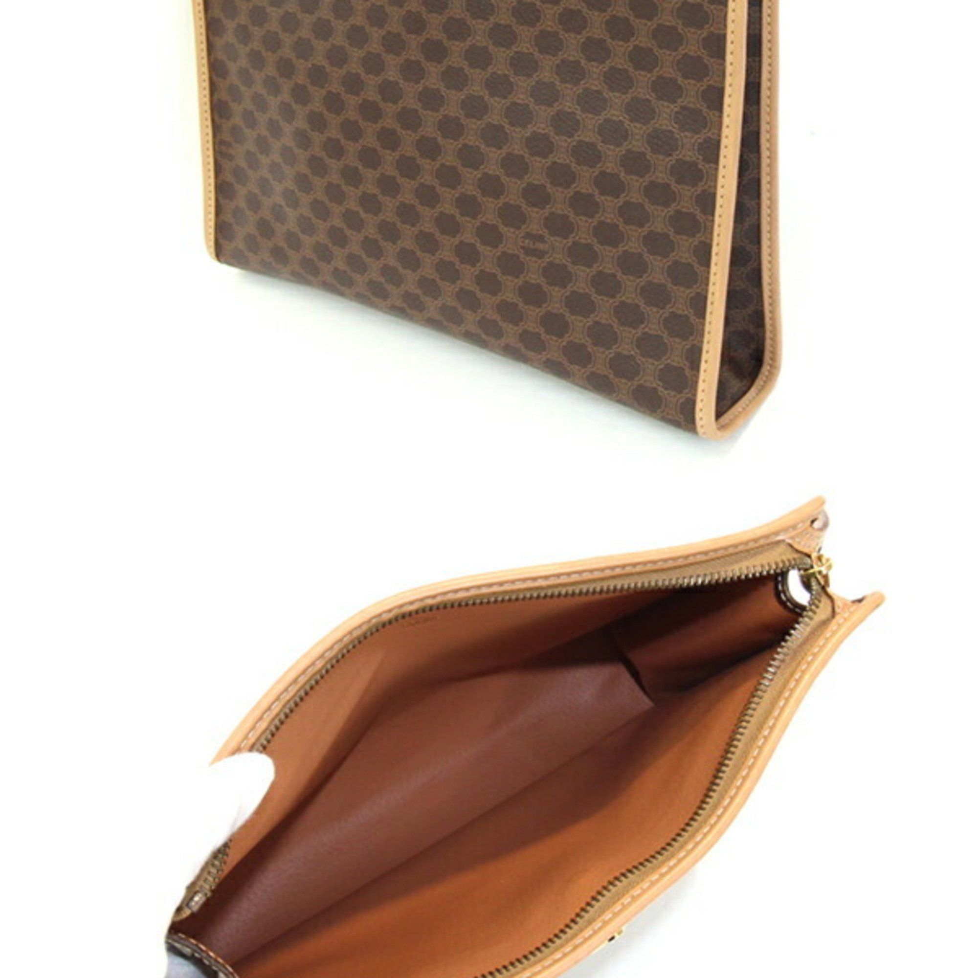 Celine clutch bag macadam brown beige PVC leather second pouch old CELINE