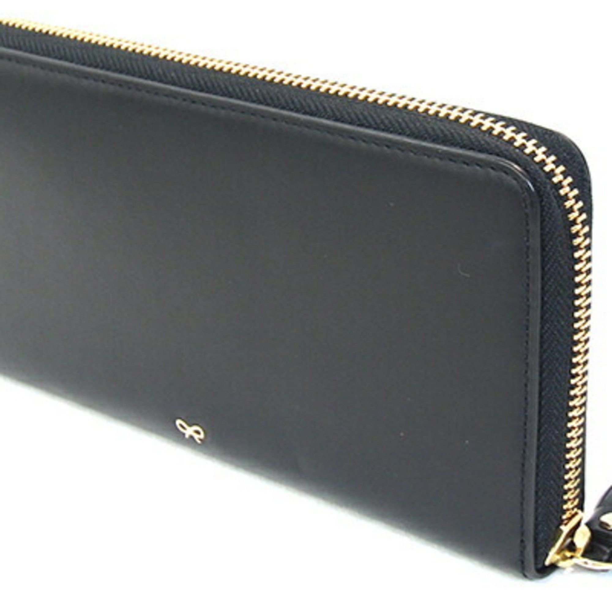 Anya Hindmarch Anya Hindmarch Round Long Wallet Black Leather Zip Smile Punching Tassel Women's ANYA HINDMARCH Size ONE SIZE - 2 Thumbnail