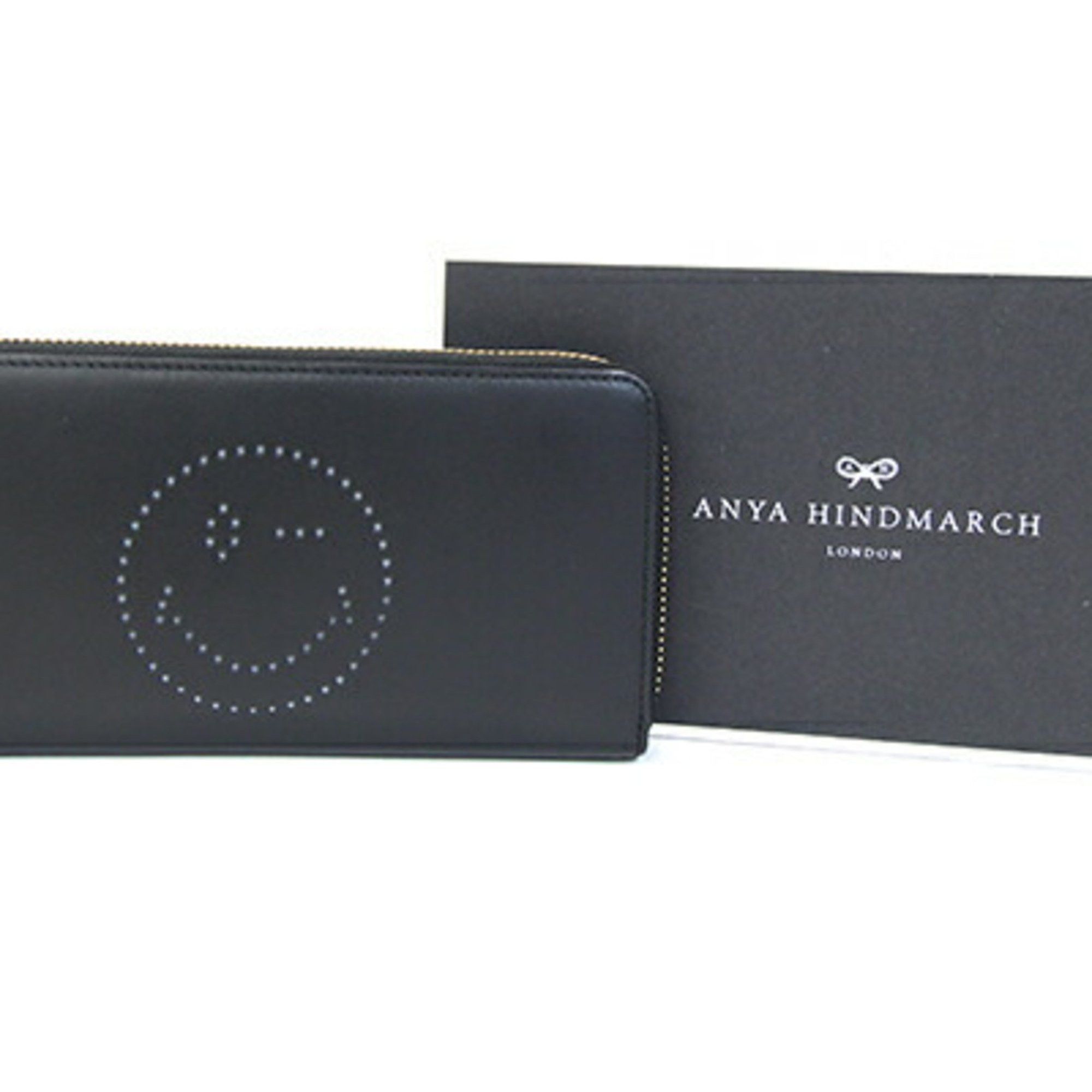 Anya Hindmarch Anya Hindmarch Round Long Wallet Black Leather Zip Smile Punching Tassel Women's ANYA HINDMARCH Size ONE SIZE - 7 Thumbnail