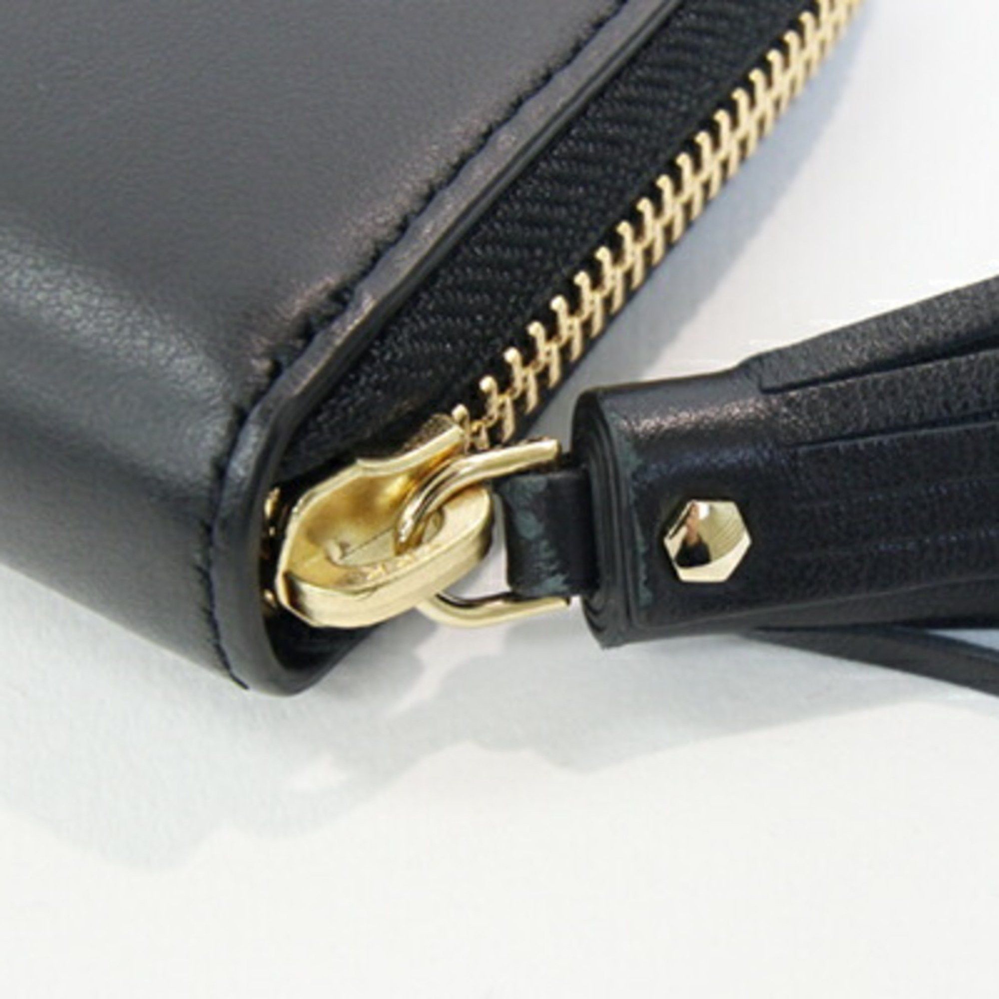 Anya Hindmarch Anya Hindmarch Round Long Wallet Black Leather Zip Smile Punching Tassel Women's ANYA HINDMARCH Size ONE SIZE - 5 Thumbnail