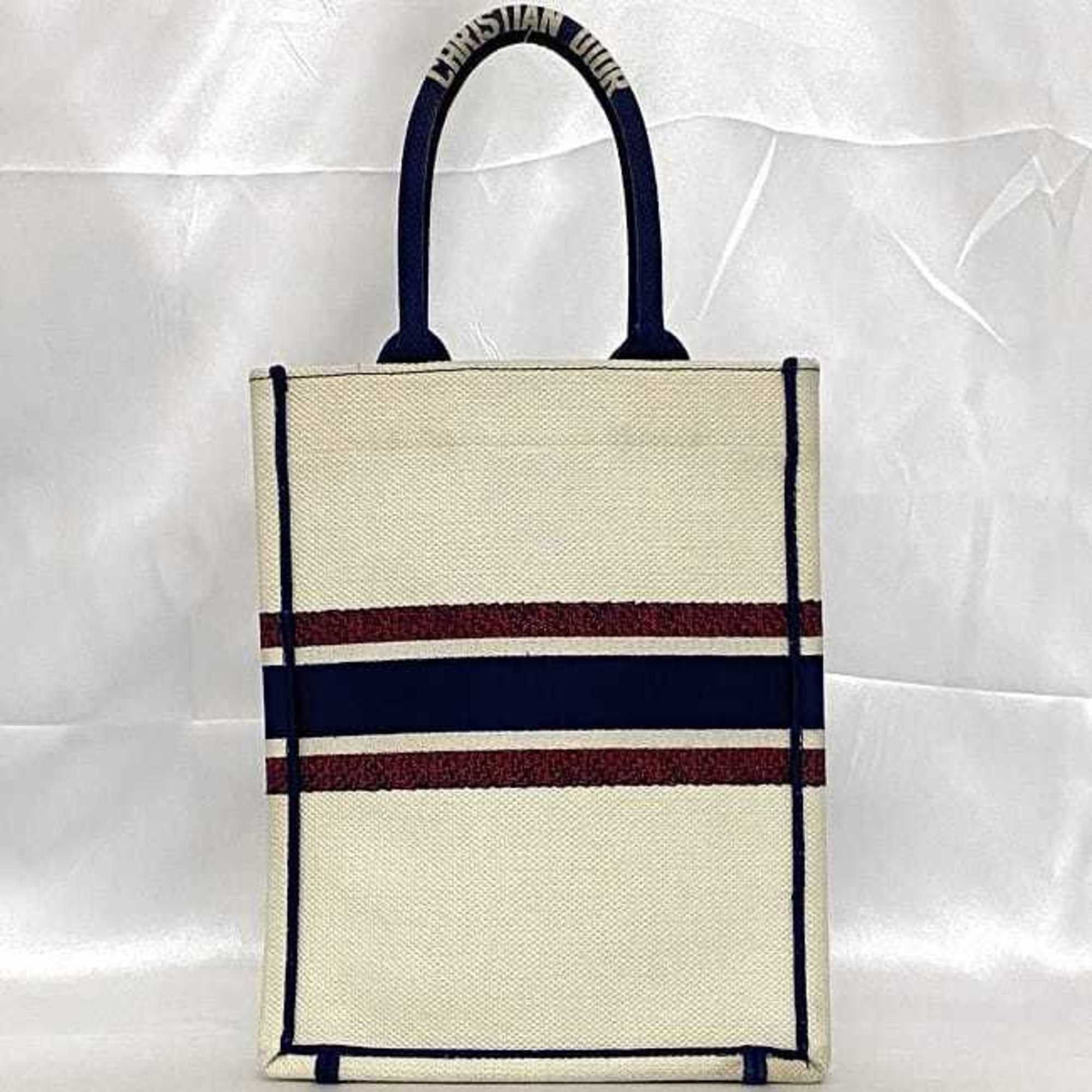 Dior Christian Dior Handbag Book Tote Vertical f-22696 White Navy Red Canvas 50-MA-0241 Freestanding Heart Embroidery Size ONE SIZE - 4 Thumbnail