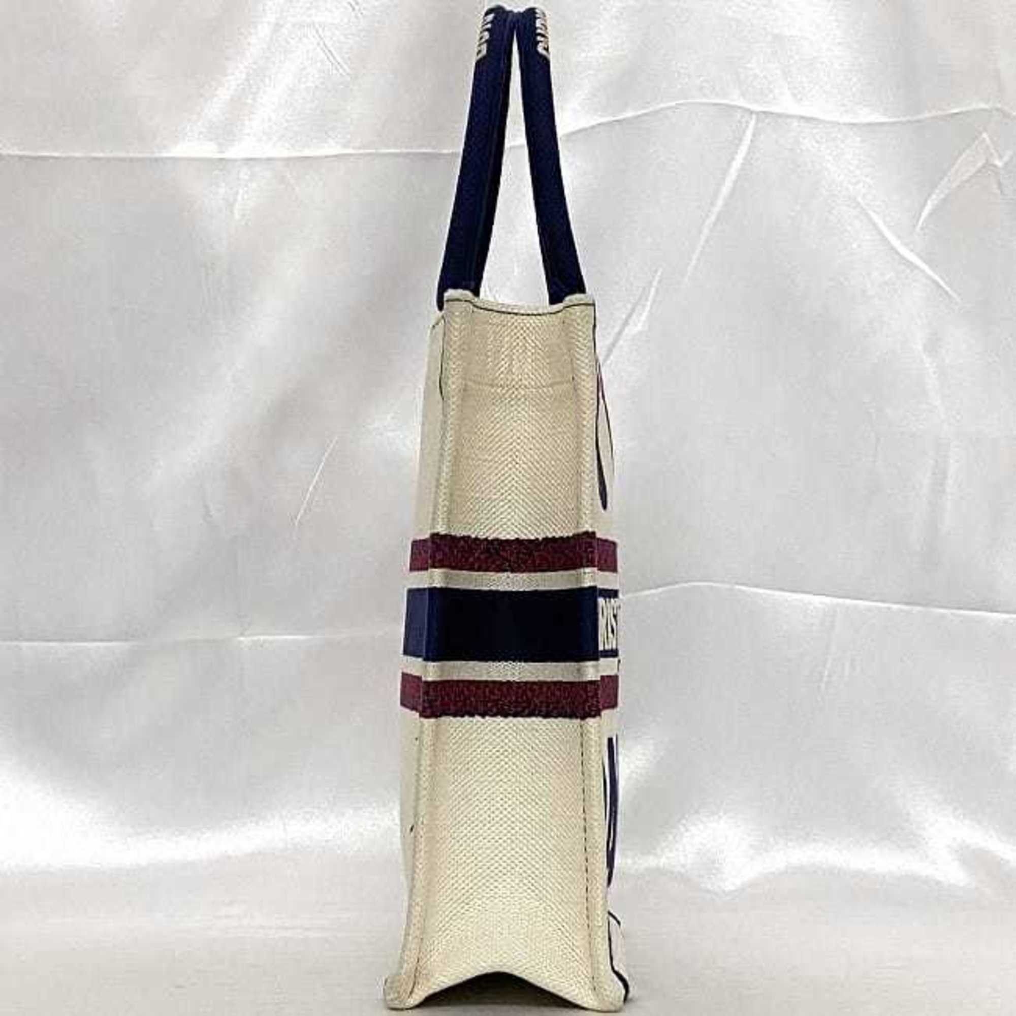 Dior Christian Dior Handbag Book Tote Vertical f-22696 White Navy Red Canvas 50-MA-0241 Freestanding Heart Embroidery Size ONE SIZE - 3 Thumbnail