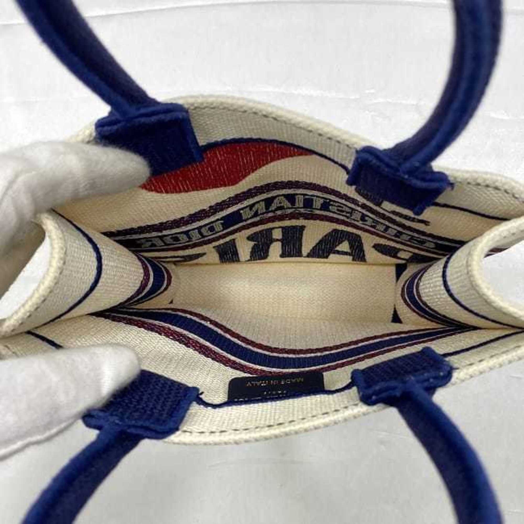 Dior Christian Dior Handbag Book Tote Vertical f-22696 White Navy Red Canvas 50-MA-0241 Freestanding Heart Embroidery Size ONE SIZE - 7 Thumbnail