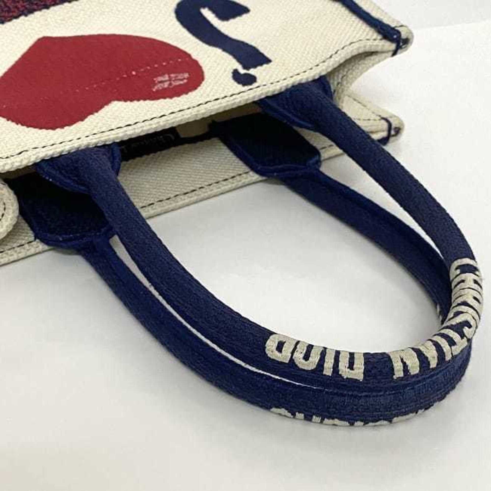 Dior Christian Dior Handbag Book Tote Vertical f-22696 White Navy Red Canvas 50-MA-0241 Freestanding Heart Embroidery Size ONE SIZE - 10 Thumbnail