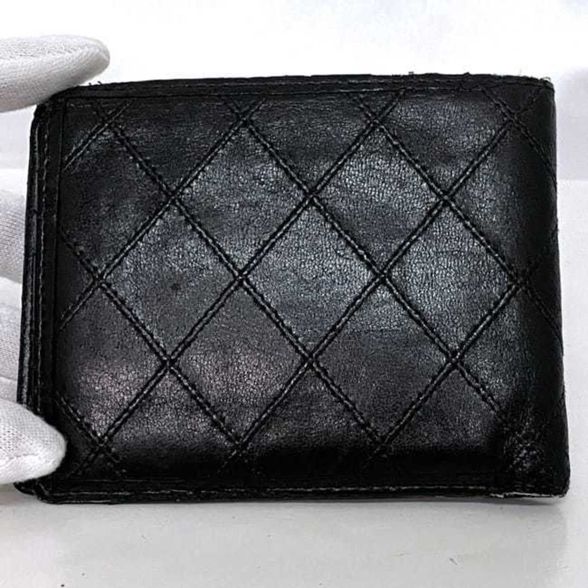 Chanel Chanel Bi-fold Wallet ec-22611 Black Bicolor Billfold Leather CHANEL Folding Coco Mark Quilting Compact Mini Size ONE SIZE - 6 Thumbnail