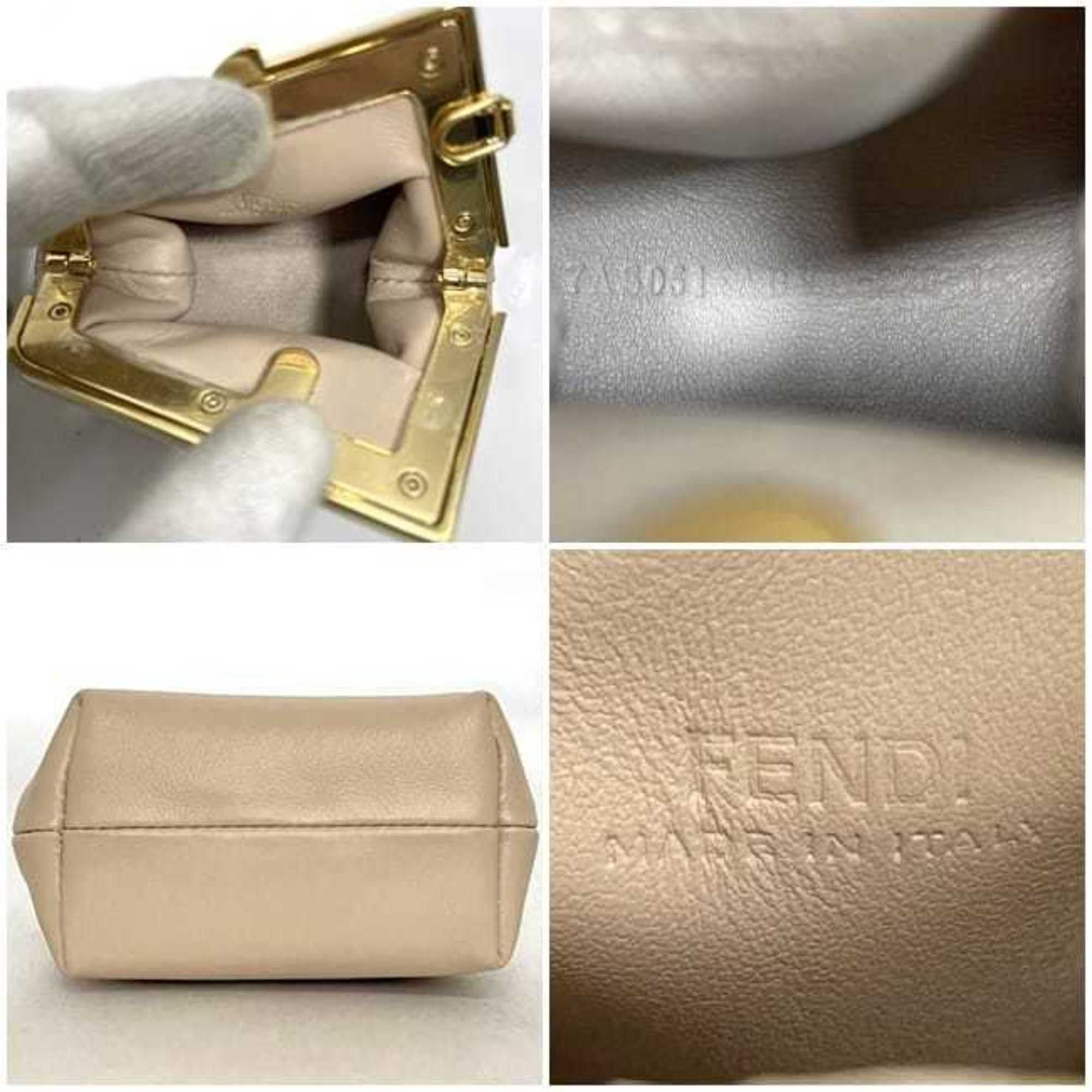 Fendi Fendi Charm First Nano f-22748 Beige Gold 7AS051 Mini Leather ABVE 228 1835 FENDI Pouch Bag Key Holder Chain Crossbody Size ONE SIZE - 4 Thumbnail