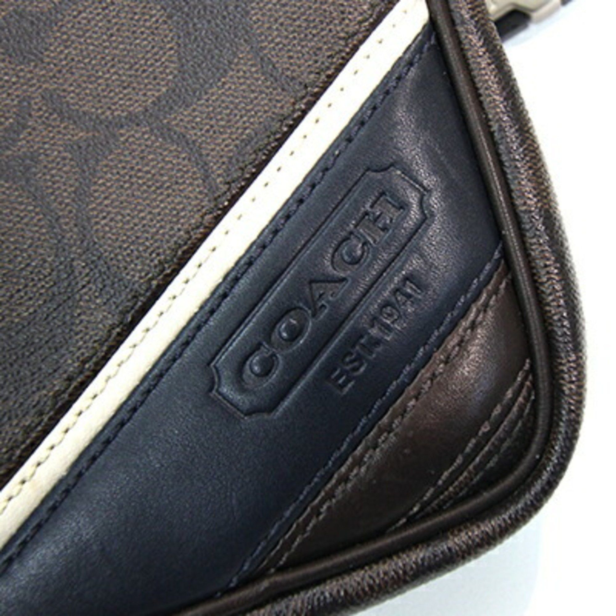Coach Coach Body Bag Signature Belt 70337 Dark Brown PVC Leather Waist Shoulder Stripe Men's COACH Size ONE SIZE - 6 Thumbnail