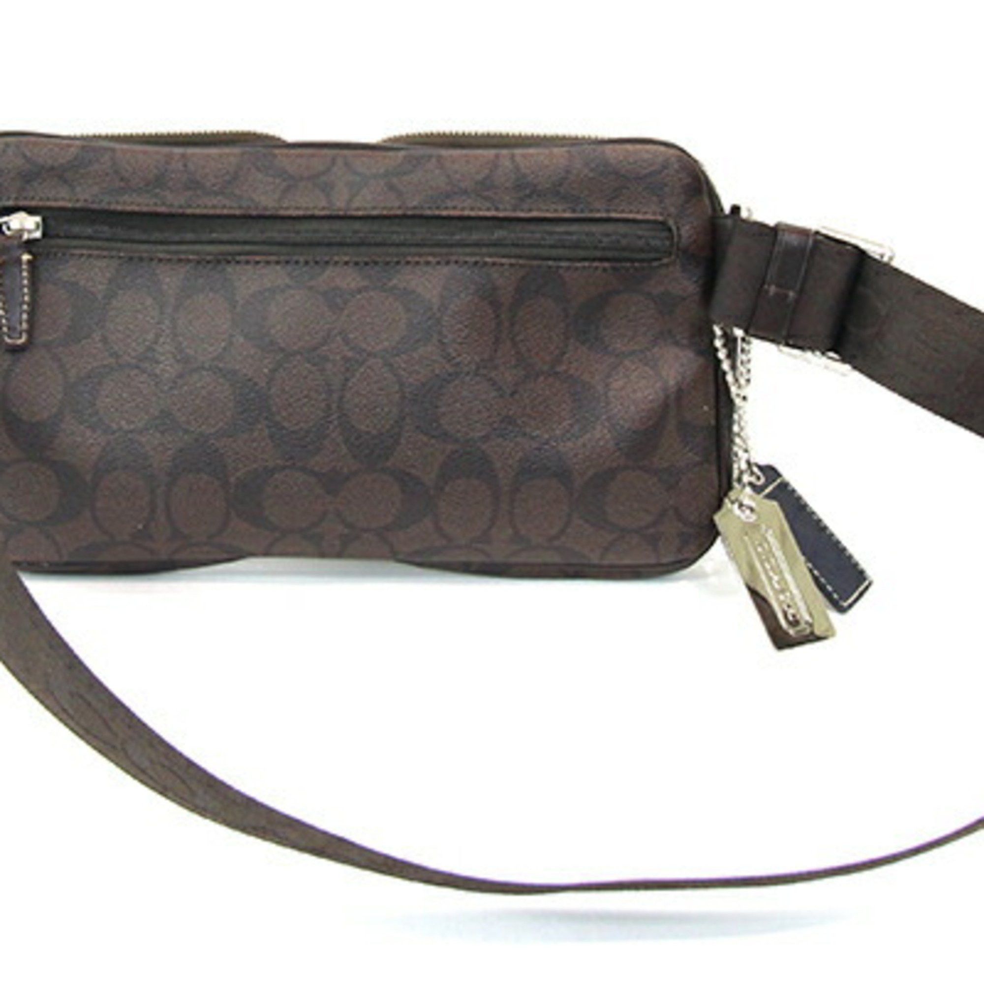Coach Coach Body Bag Signature Belt 70337 Dark Brown PVC Leather Waist Shoulder Stripe Men's COACH Size ONE SIZE - 2 Thumbnail