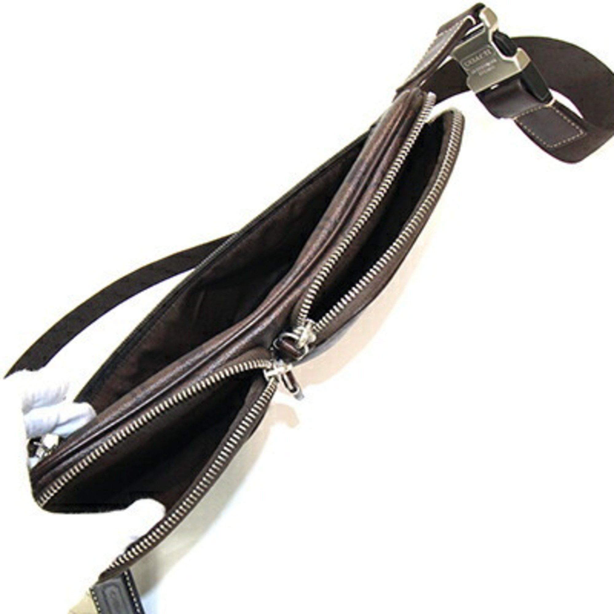 Coach Coach Body Bag Signature Belt 70337 Dark Brown PVC Leather Waist Shoulder Stripe Men's COACH Size ONE SIZE - 3 Thumbnail