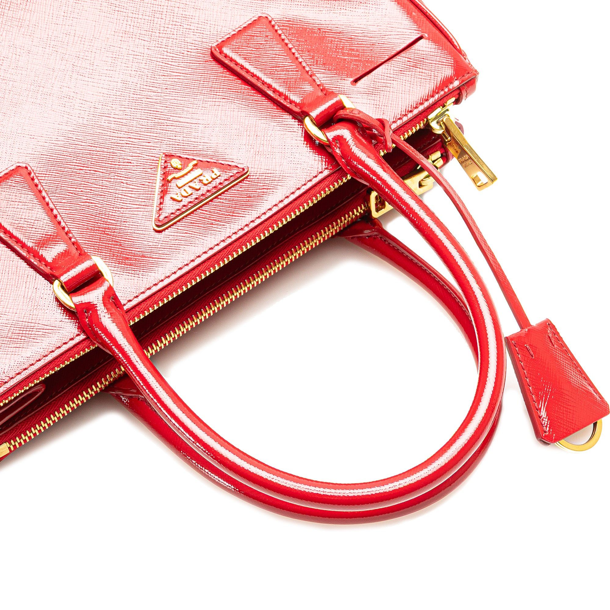 Prada Prada Small Saffiano Vernice Galleria Double Zip Satchel Red Size ONE SIZE - 12 Thumbnail
