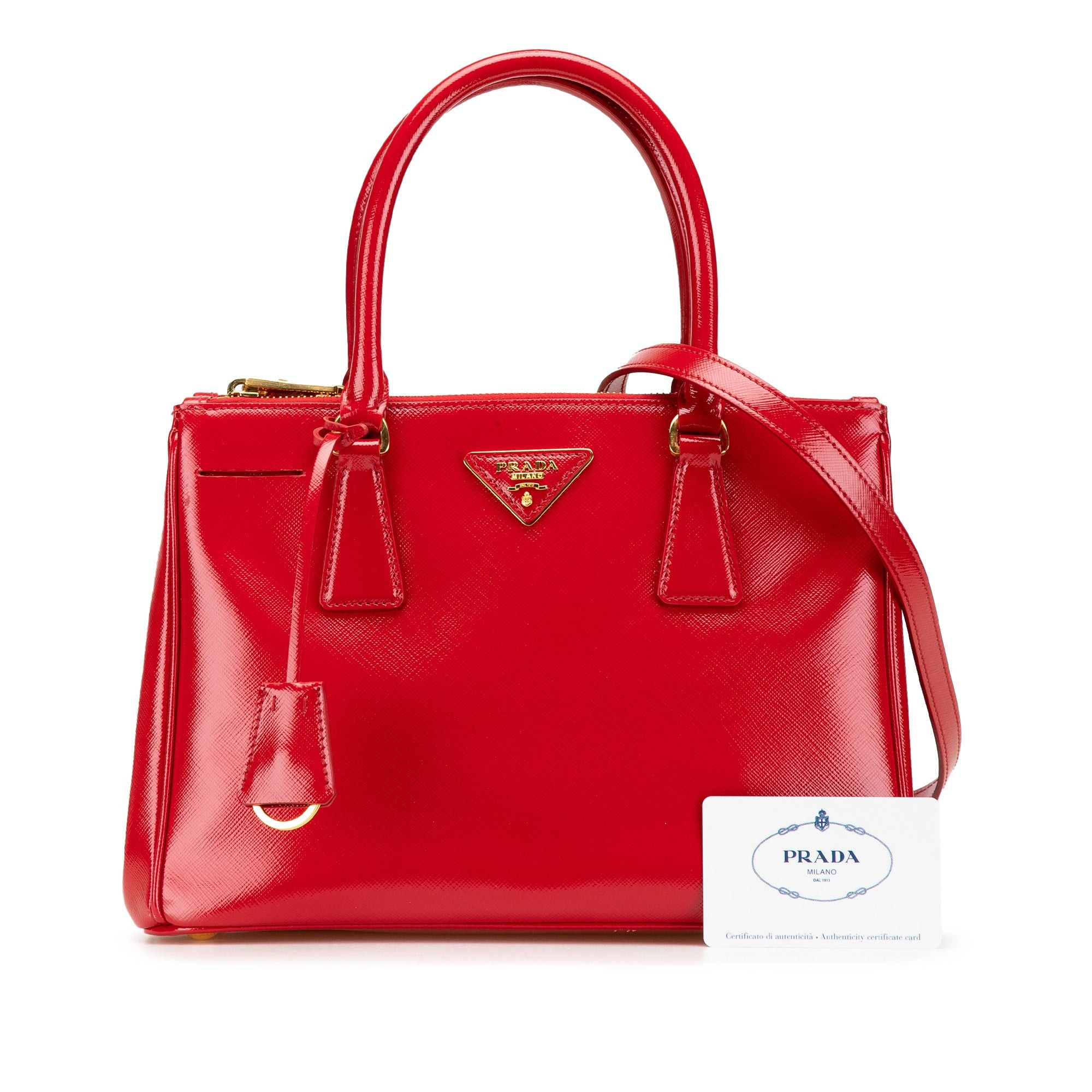 Prada Prada Small Saffiano Vernice Galleria Double Zip Satchel Red Size ONE SIZE - 14 Thumbnail