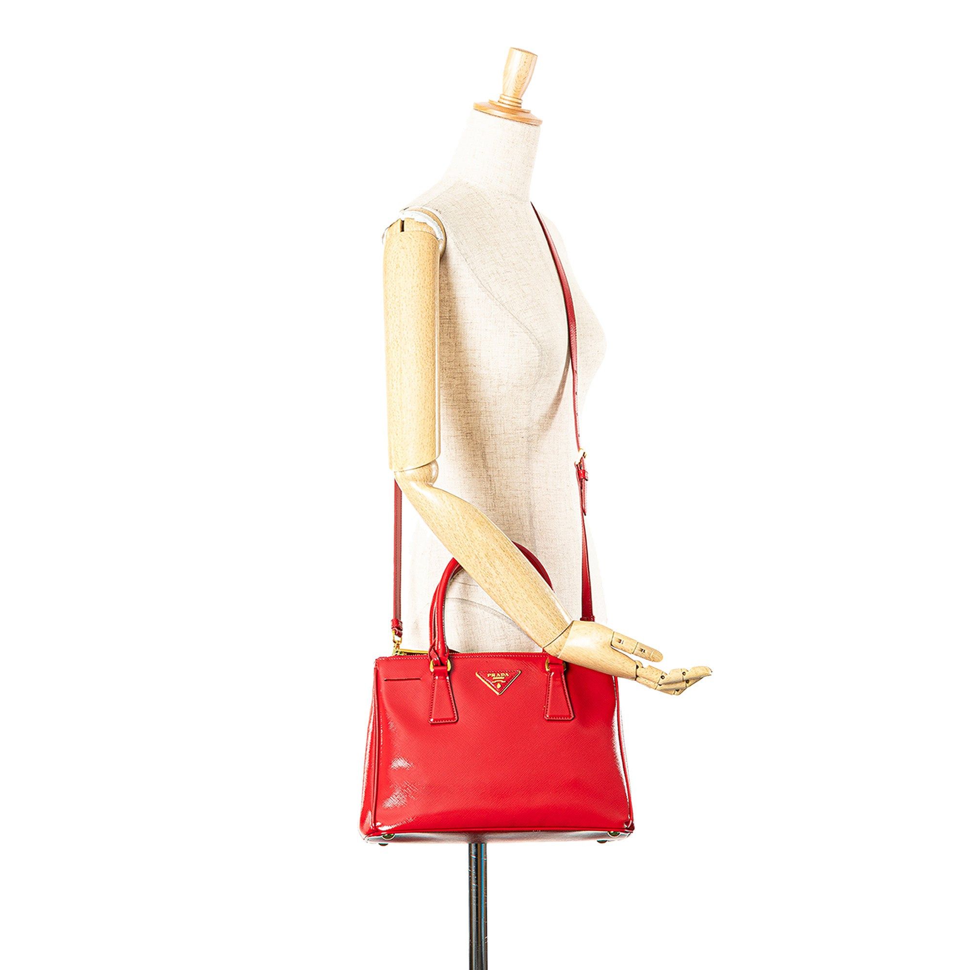 Prada Prada Small Saffiano Vernice Galleria Double Zip Satchel Red Size ONE SIZE - 13 Thumbnail