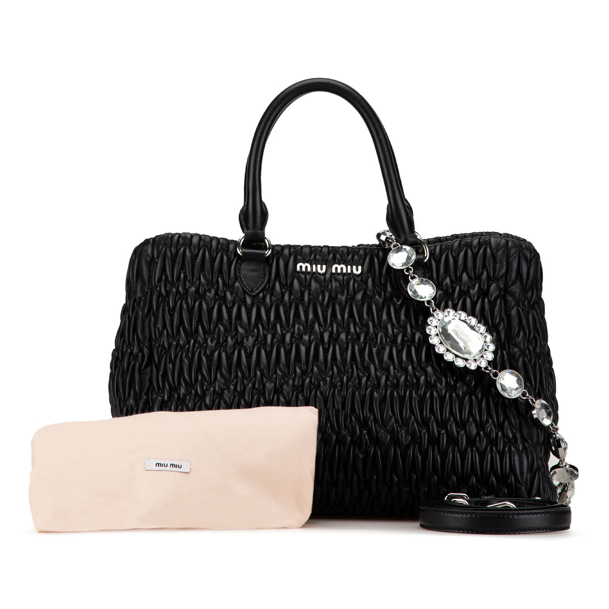 Miu Miu Miu Miu Matelasse Nappa Crystal Satchel Black Size ONE SIZE - 8 Thumbnail