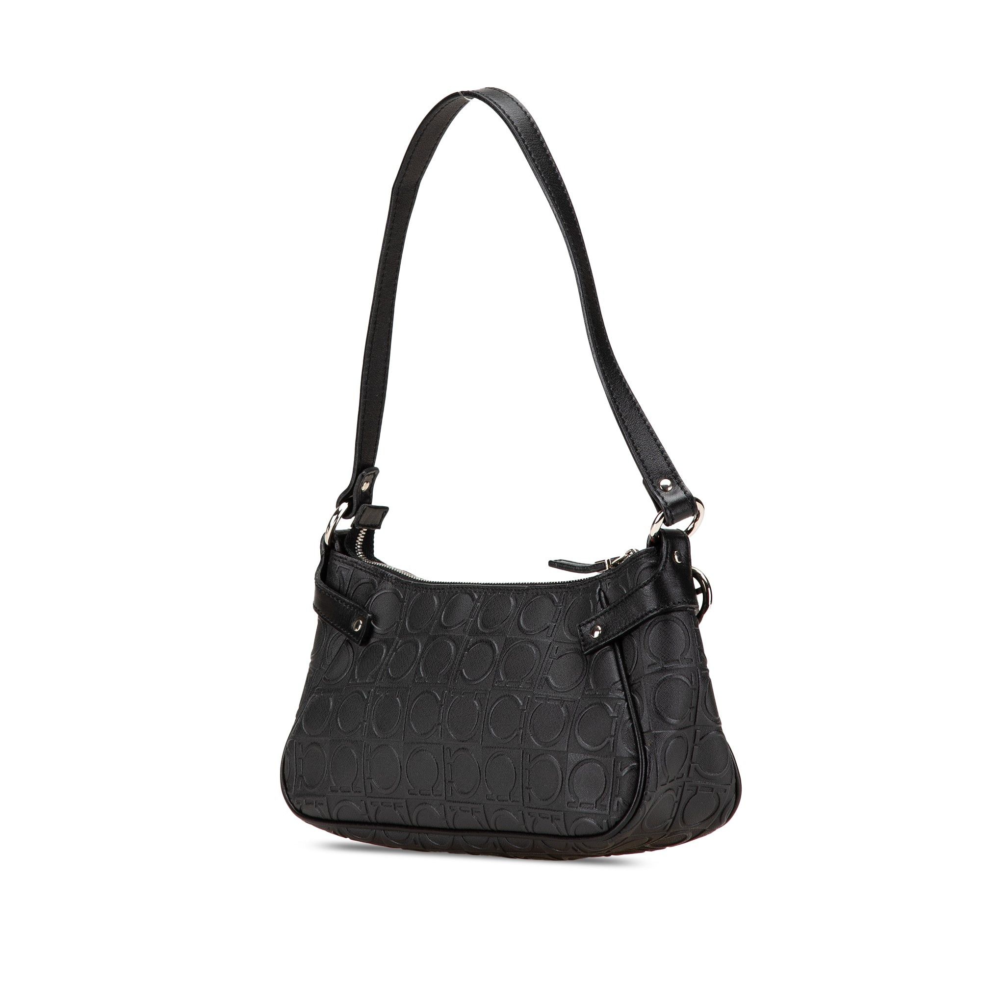 Salvatore Ferragamo Ferragamo Gancini Embossed Leather Shoulder Bag Black Size ONE SIZE - 2 Thumbnail