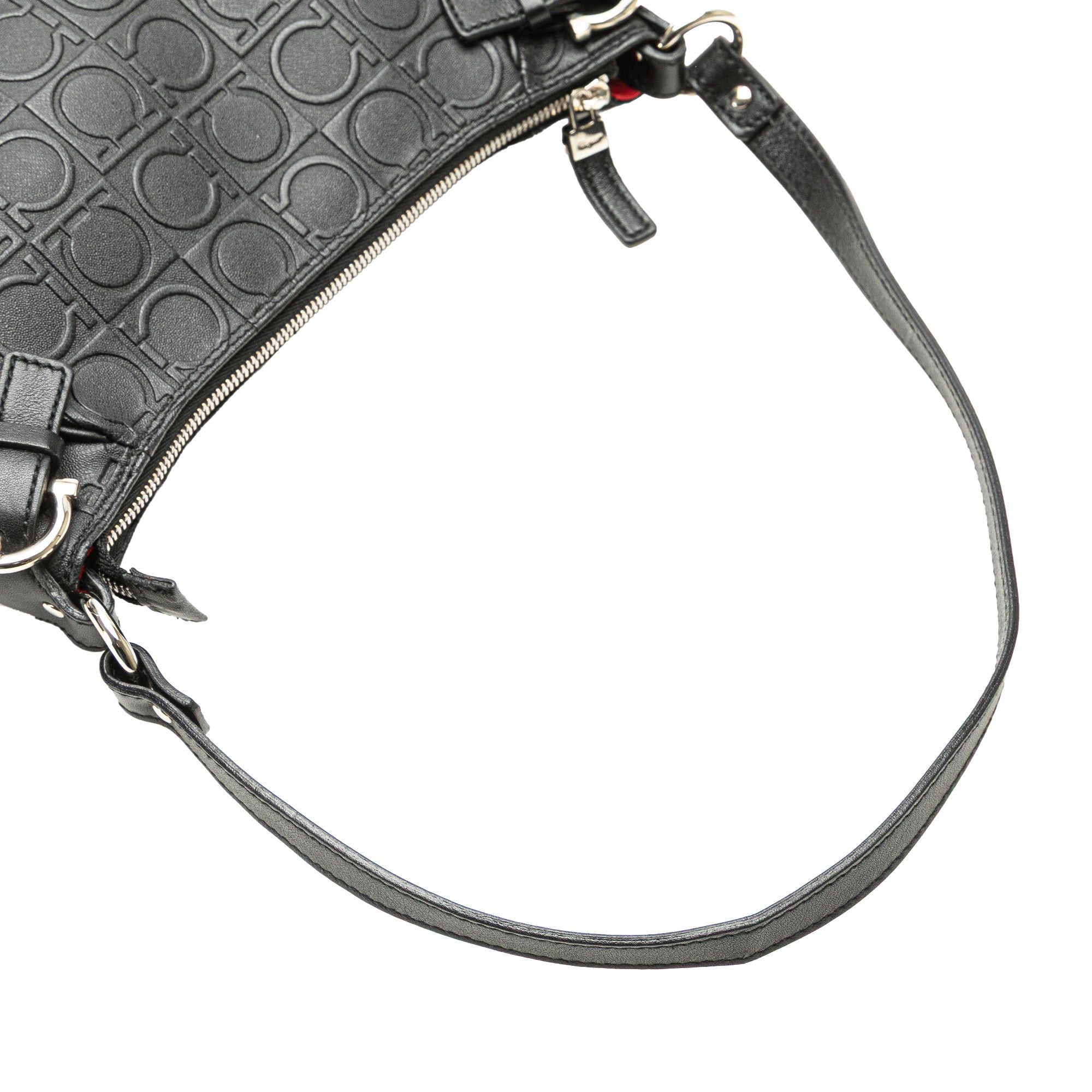 Salvatore Ferragamo Ferragamo Gancini Embossed Leather Shoulder Bag Black Size ONE SIZE - 9 Thumbnail