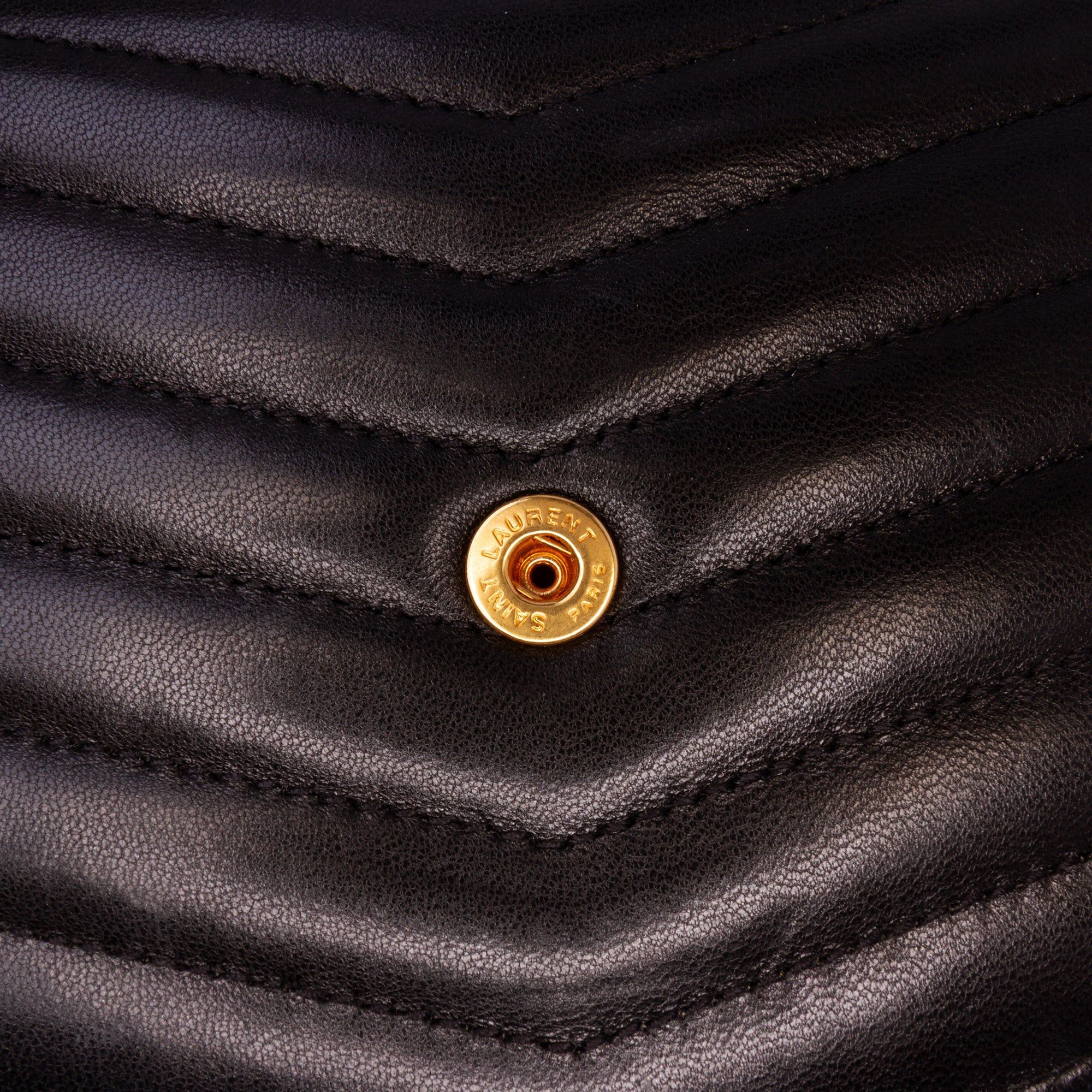 Saint Laurent Paris Saint Laurent Lambskin Chevron Monogram Sulpice Chain Wallet Black Size ONE SIZE - 7 Thumbnail
