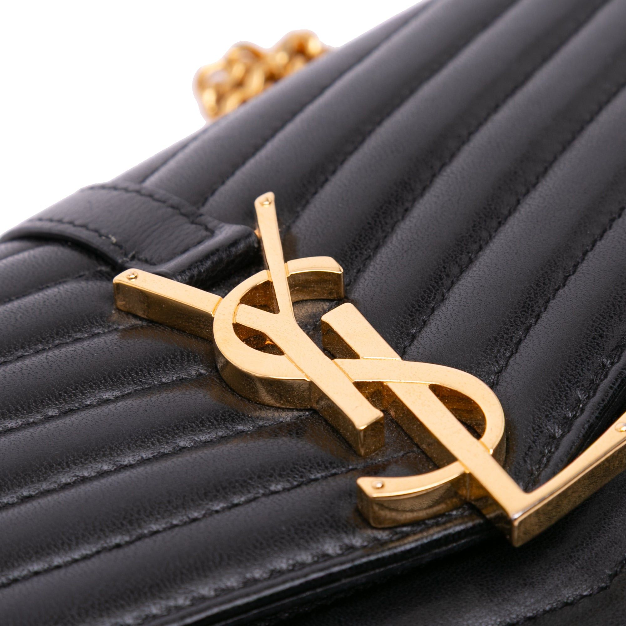Saint Laurent Paris Saint Laurent Lambskin Chevron Monogram Sulpice Chain Wallet Black Size ONE SIZE - 8 Thumbnail