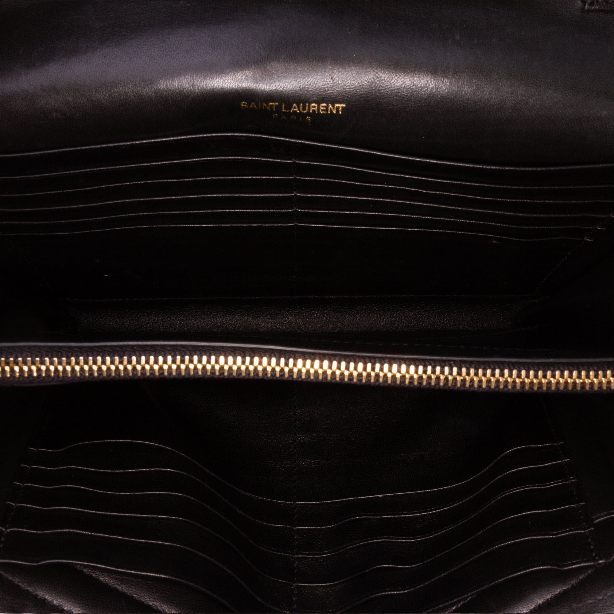 Saint Laurent Paris Saint Laurent Lambskin Chevron Monogram Sulpice Chain Wallet Black Size ONE SIZE - 5 Thumbnail