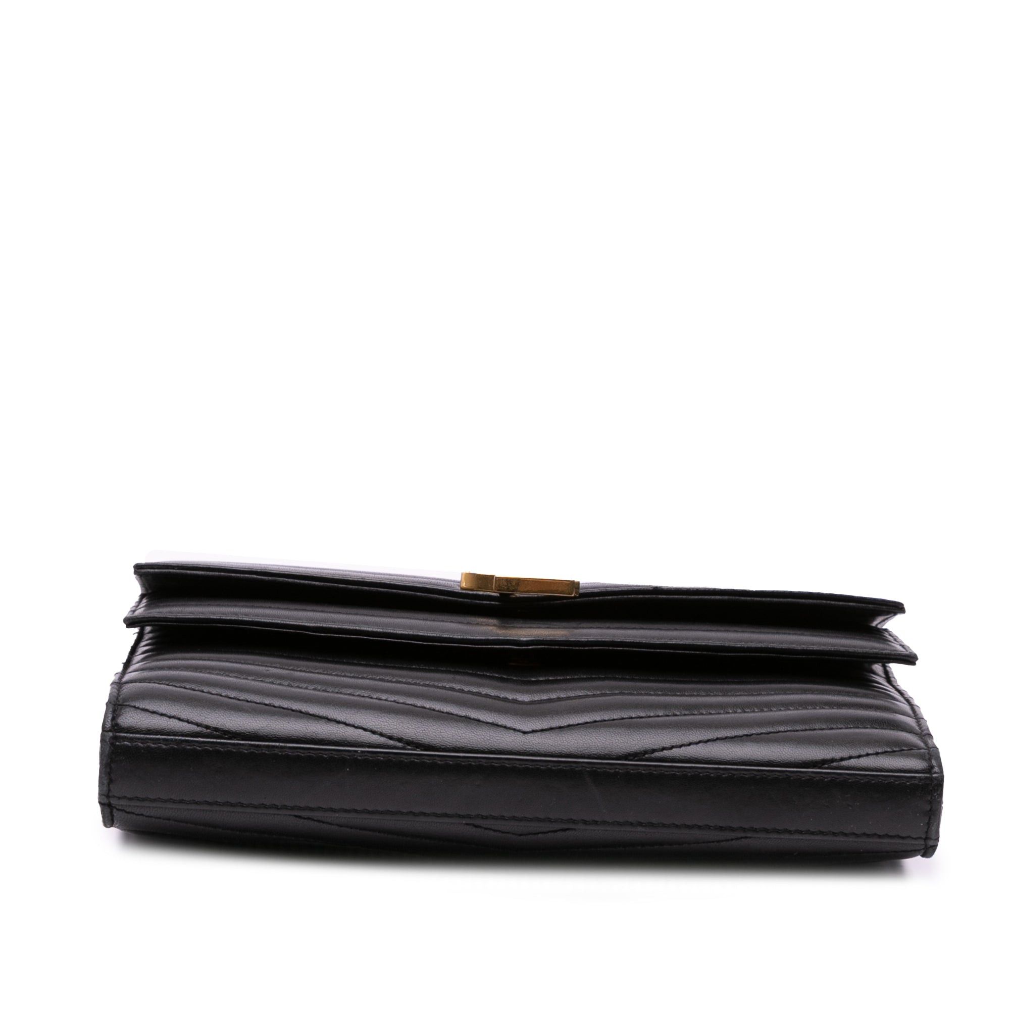 Saint Laurent Paris Saint Laurent Lambskin Chevron Monogram Sulpice Chain Wallet Black Size ONE SIZE - 3 Thumbnail