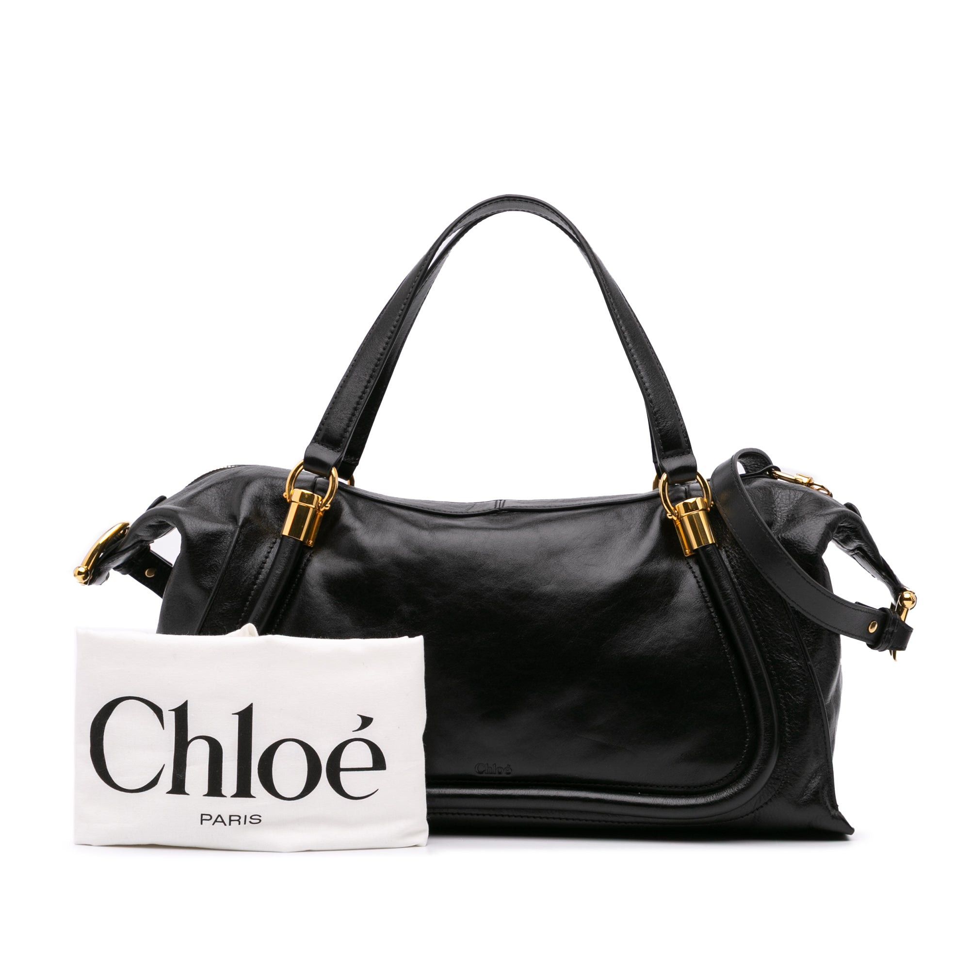 Chloe Chloé Shiny Calfskin Paraty 24 Satchel Black Size ONE SIZE - 11 Thumbnail