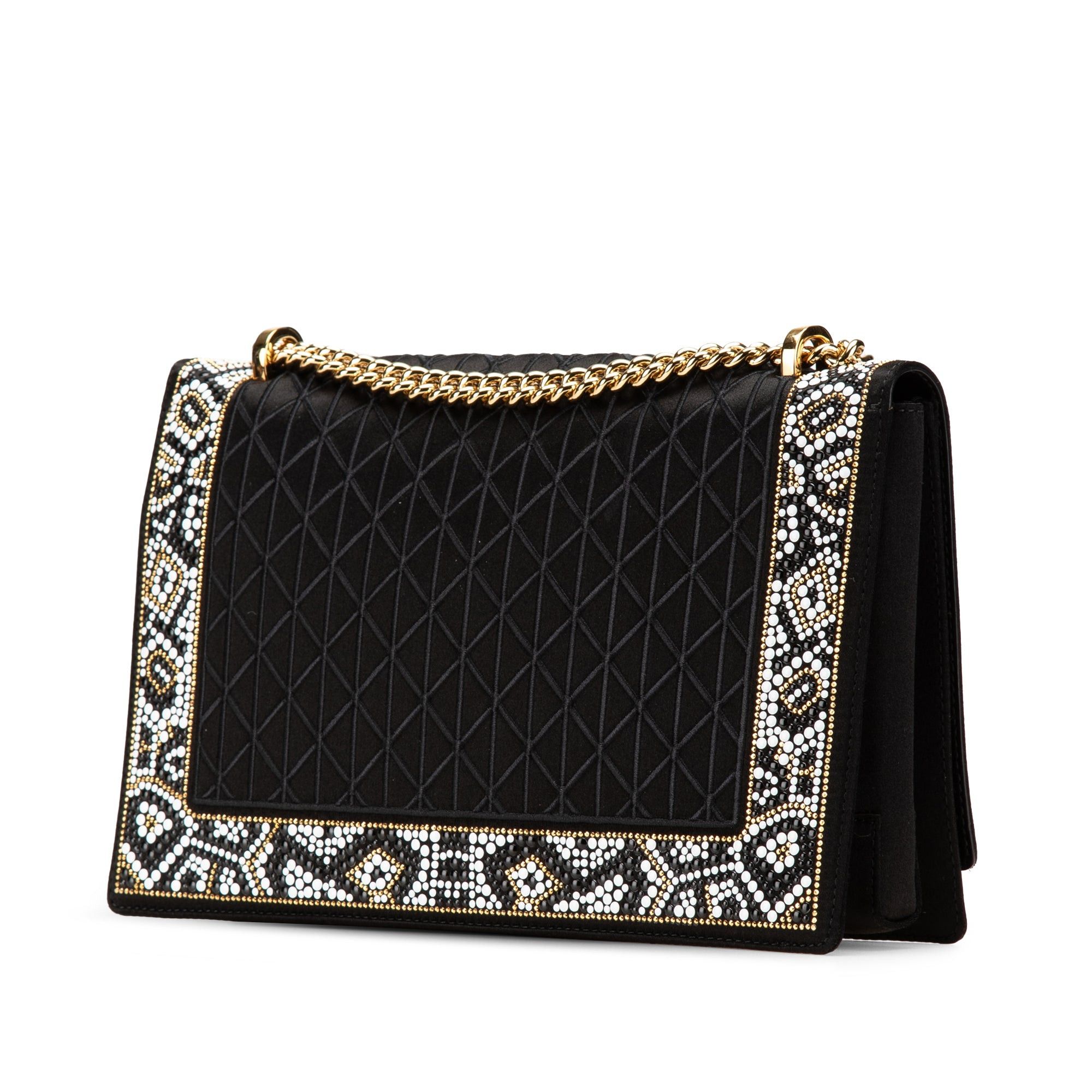 Salvatore Ferragamo Ferragamo Medium Vara Embellished Satin Ginny Chain Crossbody Black Size ONE SIZE - 2 Thumbnail