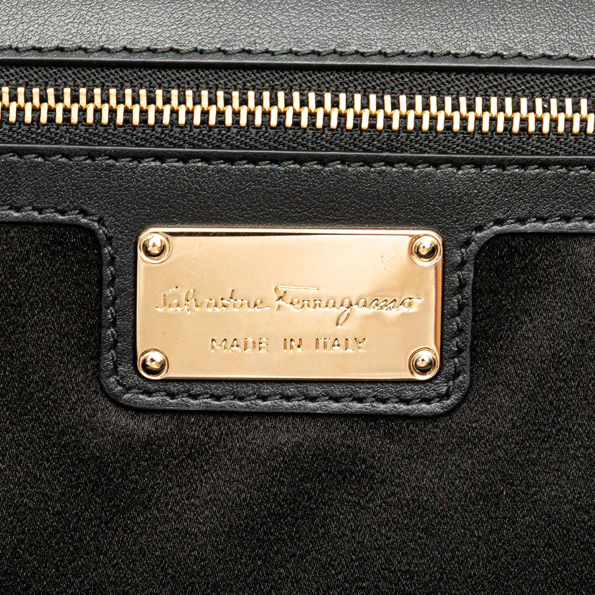 Salvatore Ferragamo Ferragamo Medium Vara Embellished Satin Ginny Chain Crossbody Black Size ONE SIZE - 5 Thumbnail