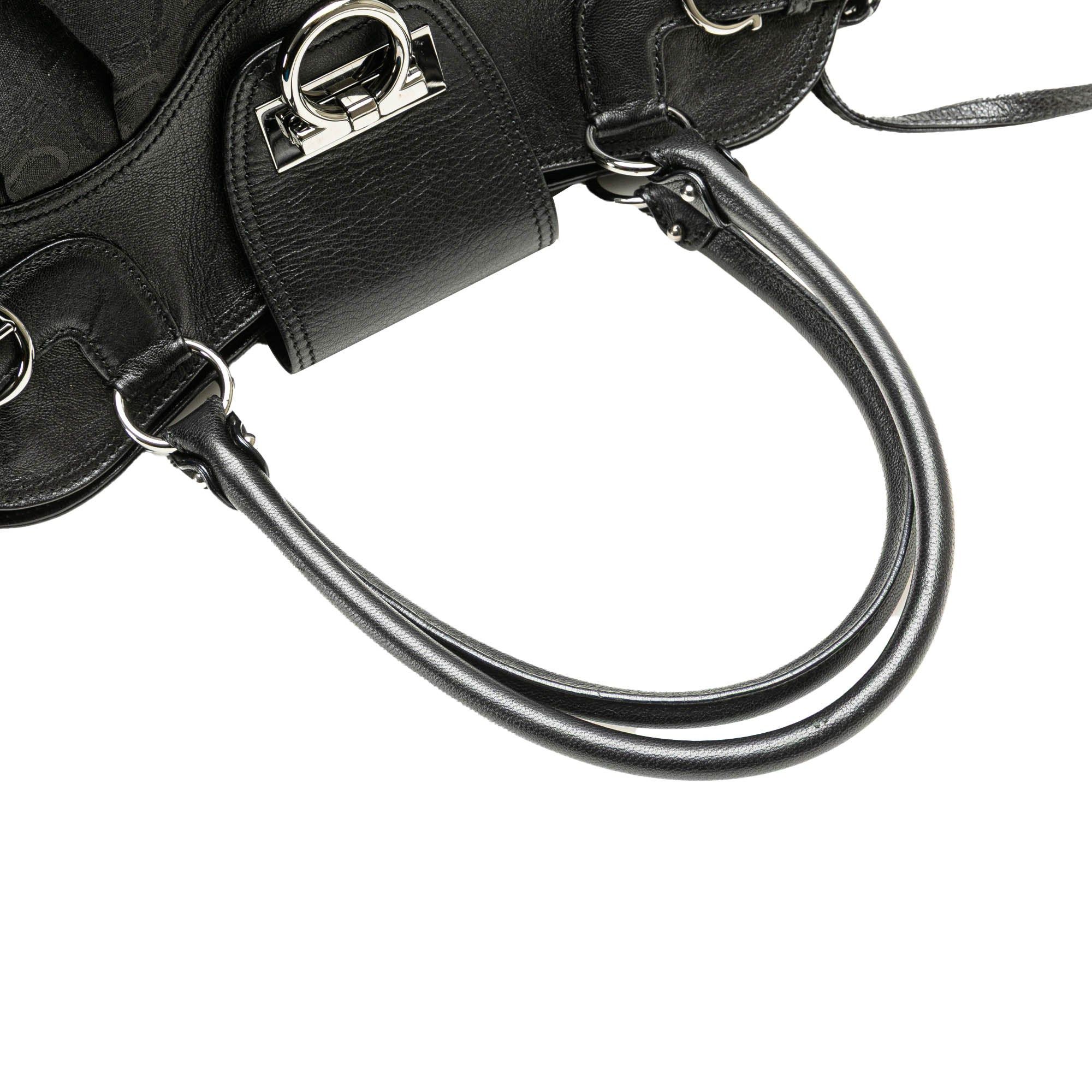 Salvatore Ferragamo Ferragamo Canvas Gancini Marisa Handbag Black Size ONE SIZE - 11 Thumbnail