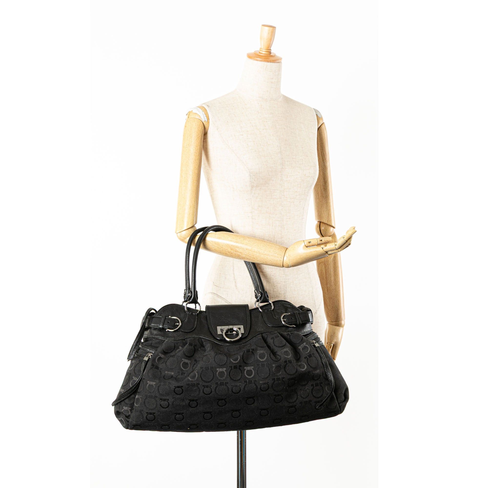 Salvatore Ferragamo Ferragamo Canvas Gancini Marisa Handbag Black Size ONE SIZE - 12 Thumbnail
