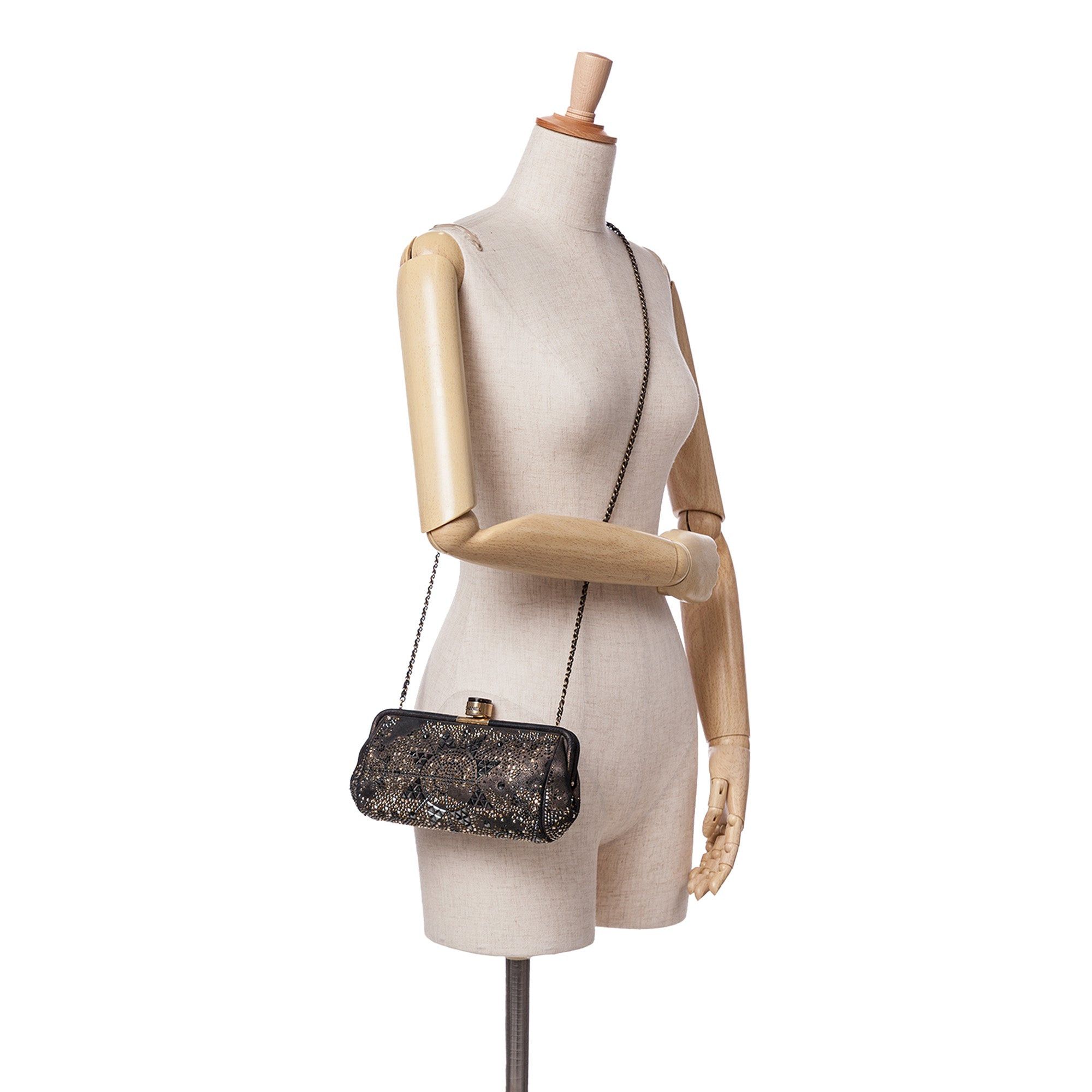 Chanel Chanel CC Glitter Lambskin Studded Frame Clutch on Chain Black Size ONE SIZE - 10 Thumbnail