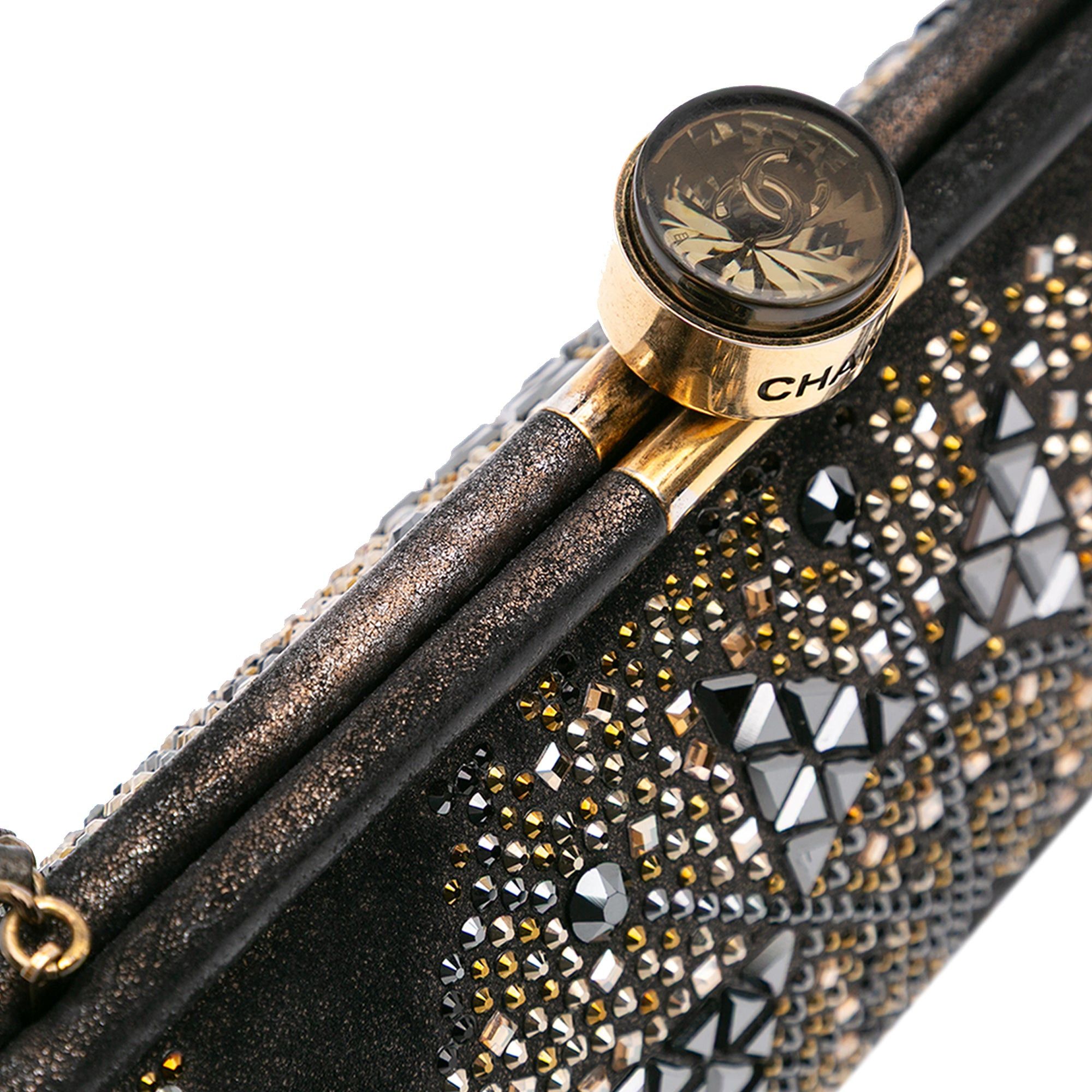 Chanel Chanel CC Glitter Lambskin Studded Frame Clutch on Chain Black Size ONE SIZE - 8 Thumbnail
