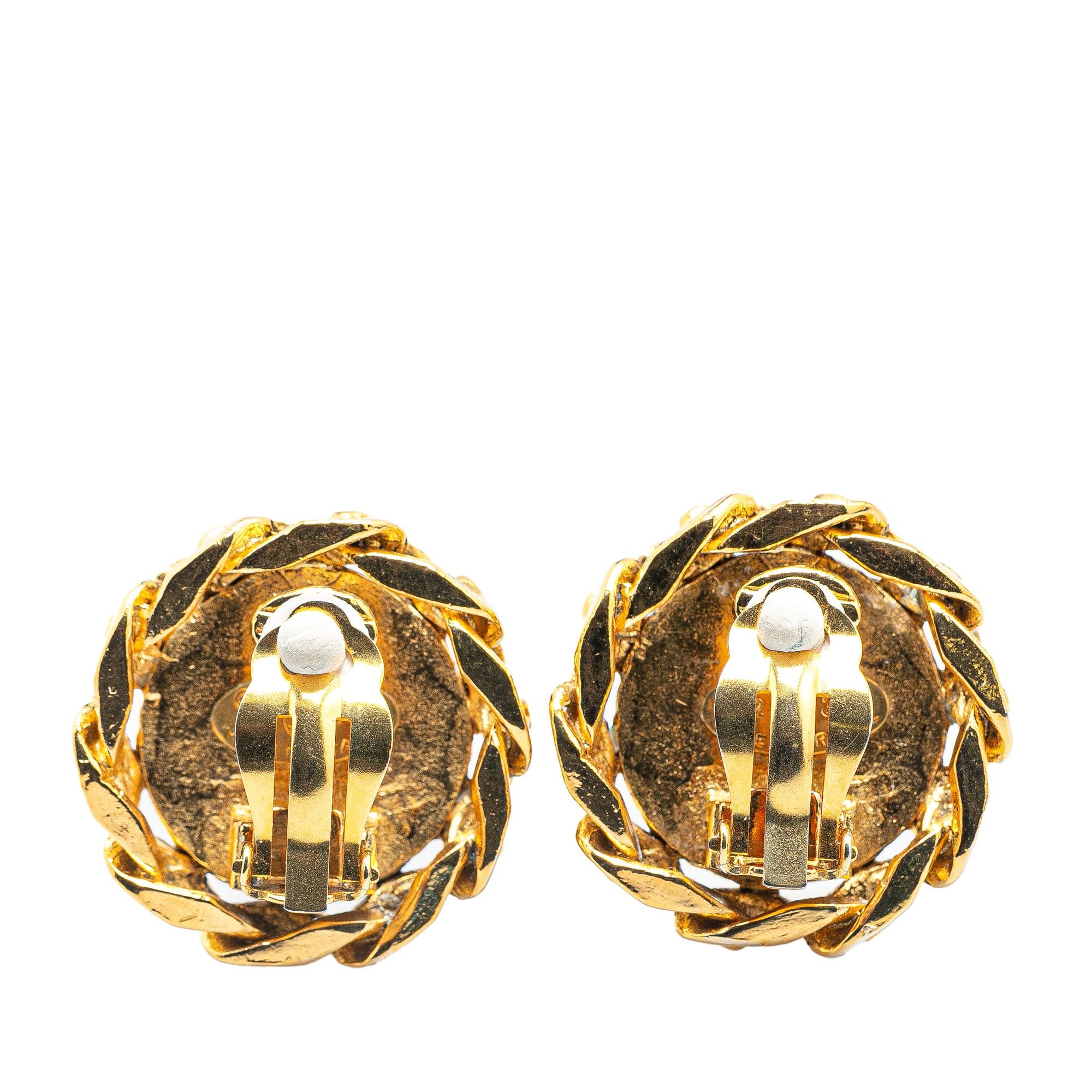 Chanel Chanel Gold Plated CC Rhinestones Clip on Earrings Gold Size ONE SIZE - 2 Thumbnail
