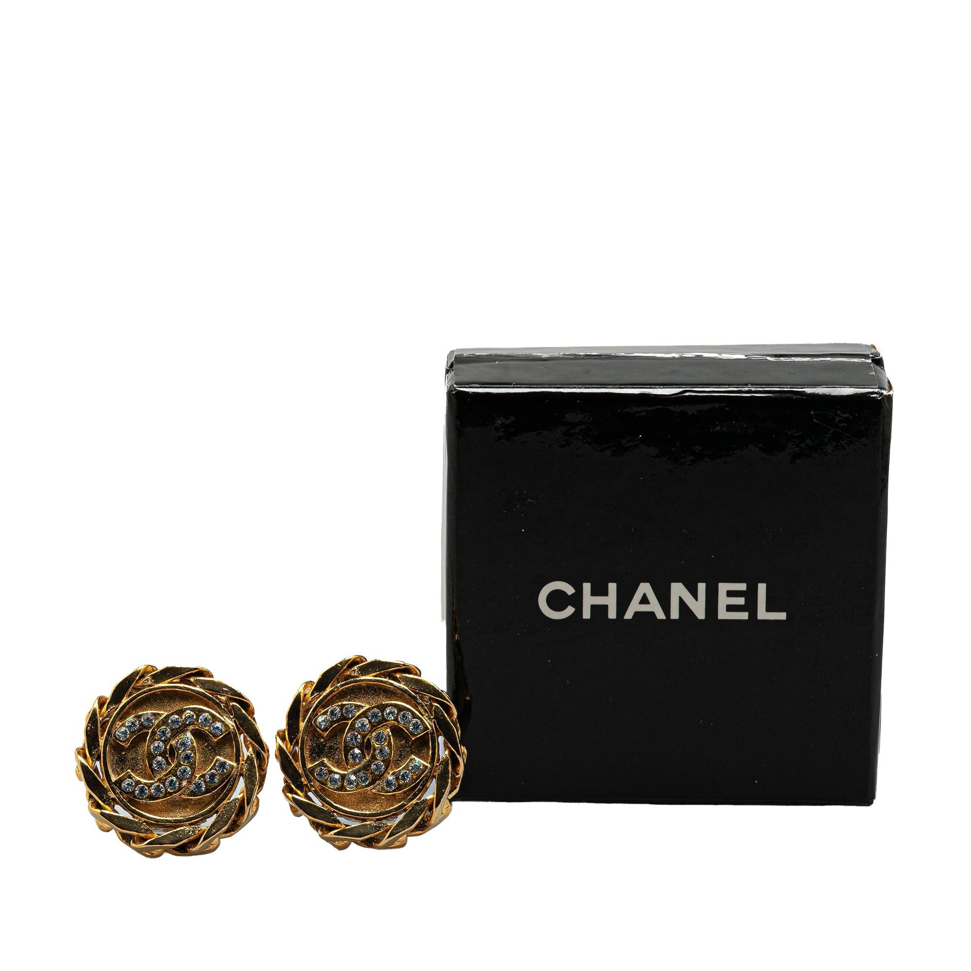 Chanel Chanel Gold Plated CC Rhinestones Clip on Earrings Gold Size ONE SIZE - 4 Thumbnail