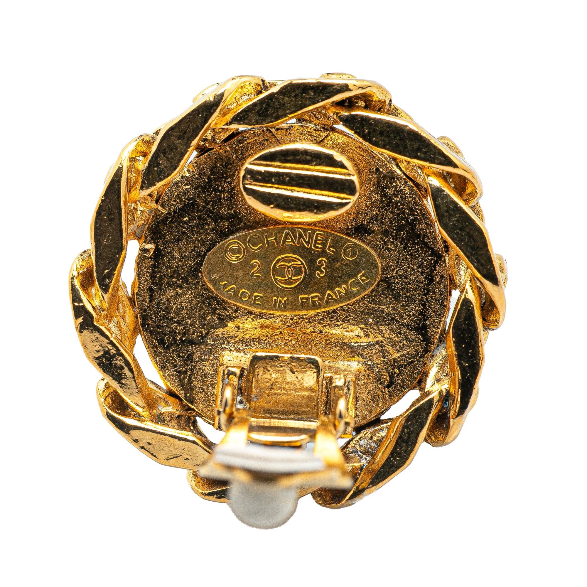 Chanel Chanel Gold Plated CC Rhinestones Clip on Earrings Gold Size ONE SIZE - 3 Thumbnail