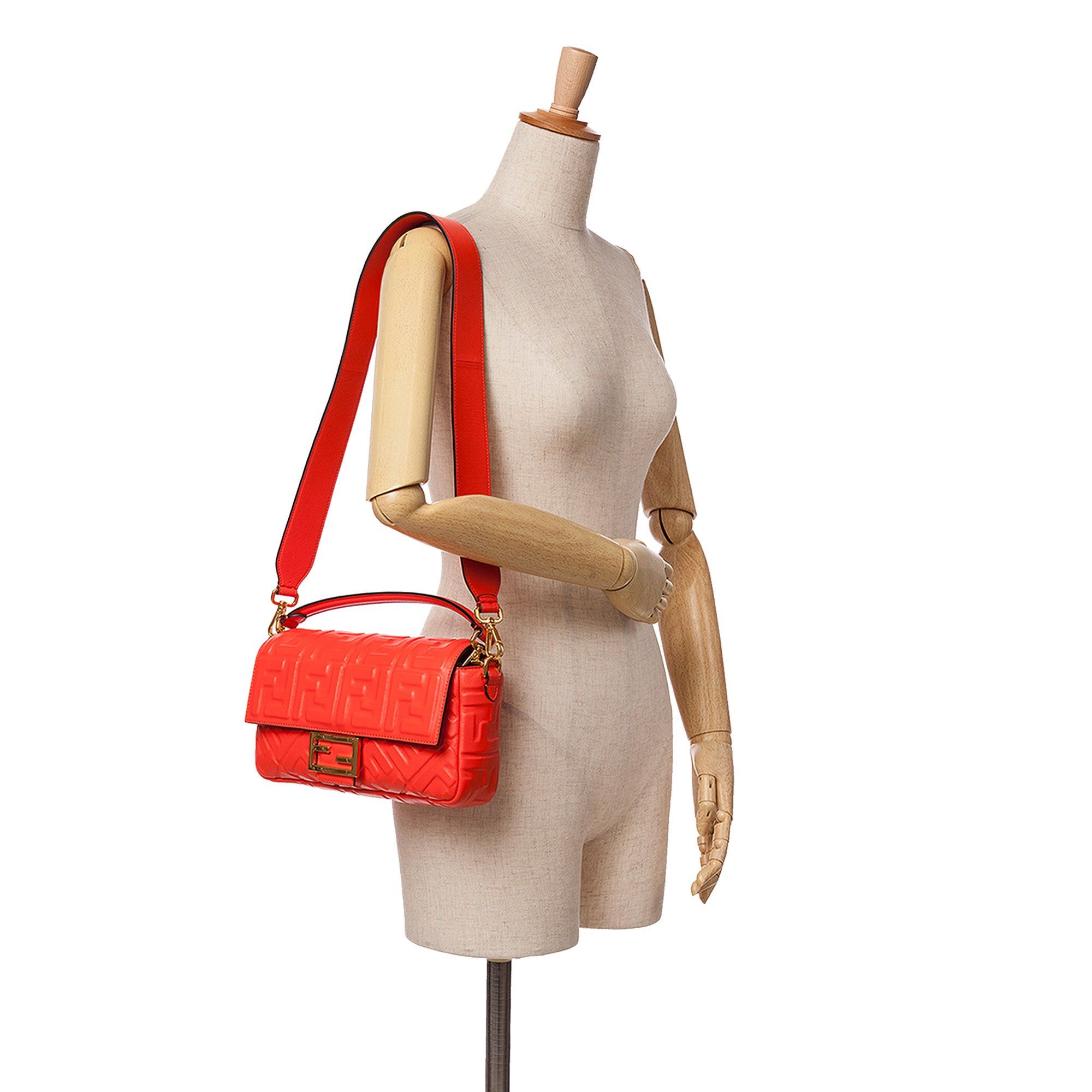 Fendi Fendi Zucca Embossed Leather Baguette Satchel Orange Size ONE SIZE - 10 Thumbnail