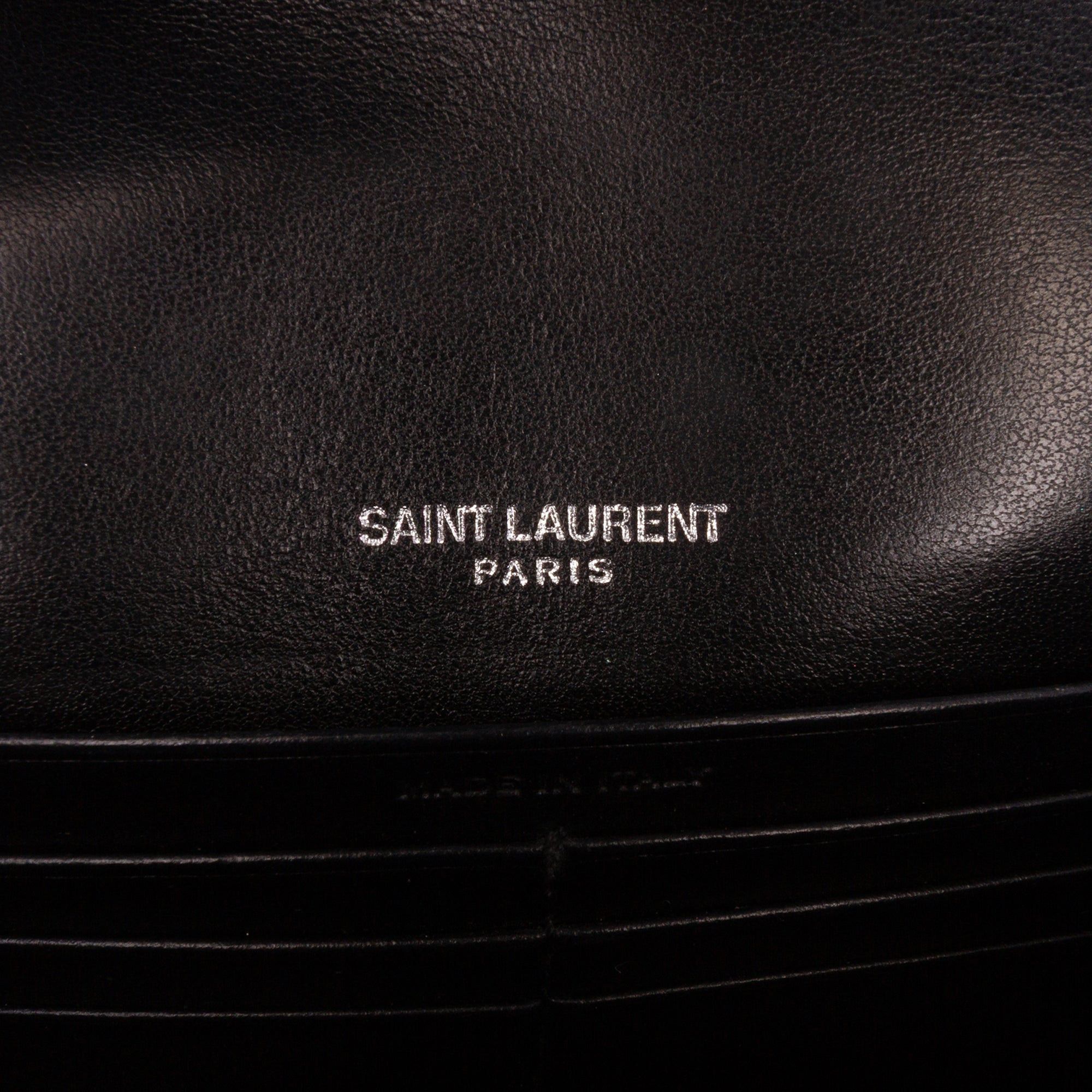 Saint Laurent Paris Saint Laurent Crocodile Embossed Monogram Sunset Top Handle Chain Wallet Black Size ONE SIZE - 5 Thumbnail