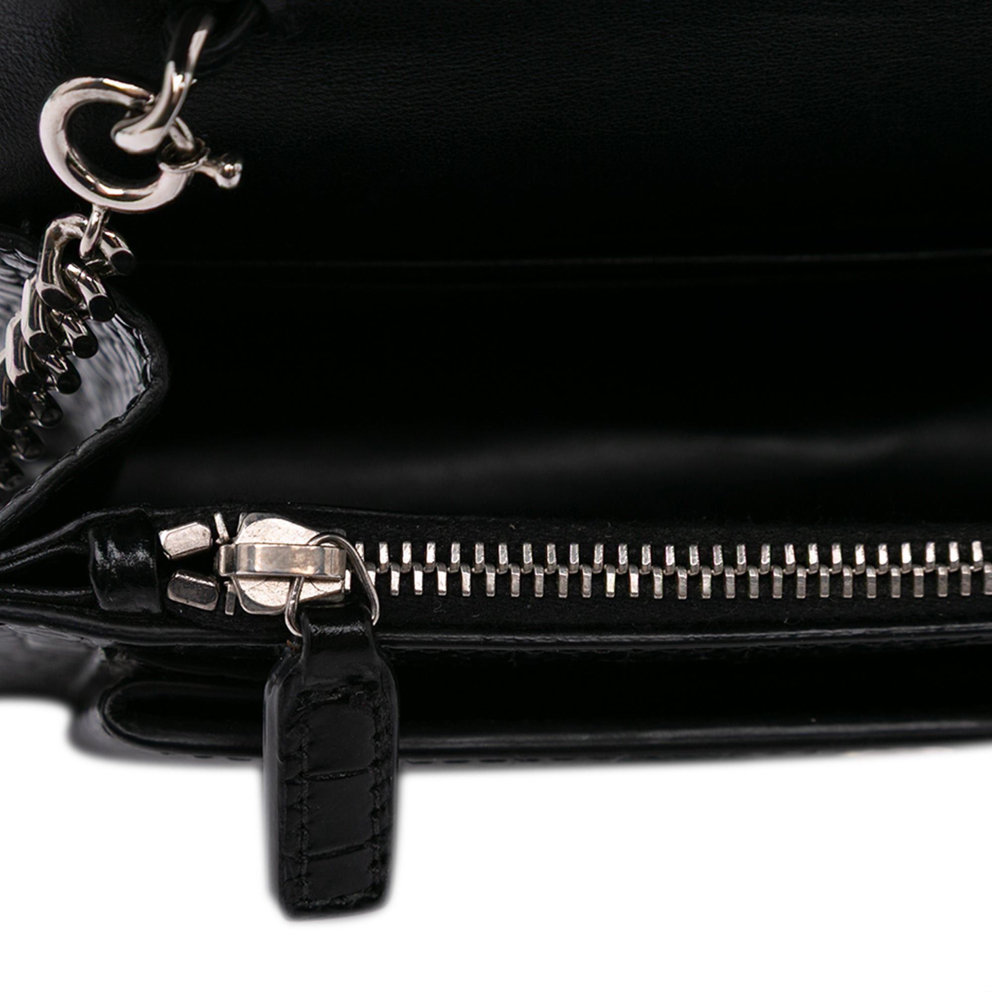 Saint Laurent Paris Saint Laurent Crocodile Embossed Monogram Sunset Top Handle Chain Wallet Black Size ONE SIZE - 6 Thumbnail