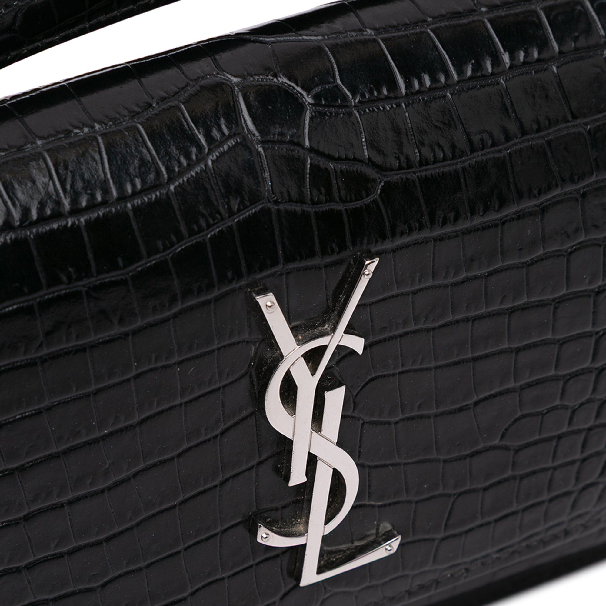 Saint Laurent Paris Saint Laurent Crocodile Embossed Monogram Sunset Top Handle Chain Wallet Black Size ONE SIZE - 10 Thumbnail