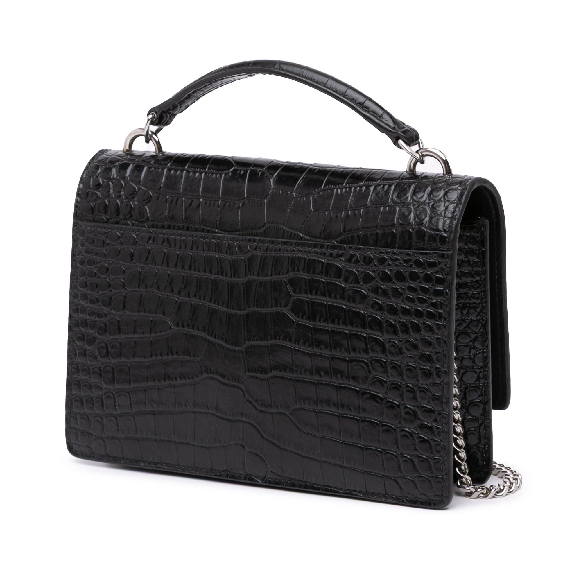 Saint Laurent Paris Saint Laurent Crocodile Embossed Monogram Sunset Top Handle Chain Wallet Black Size ONE SIZE - 2 Thumbnail