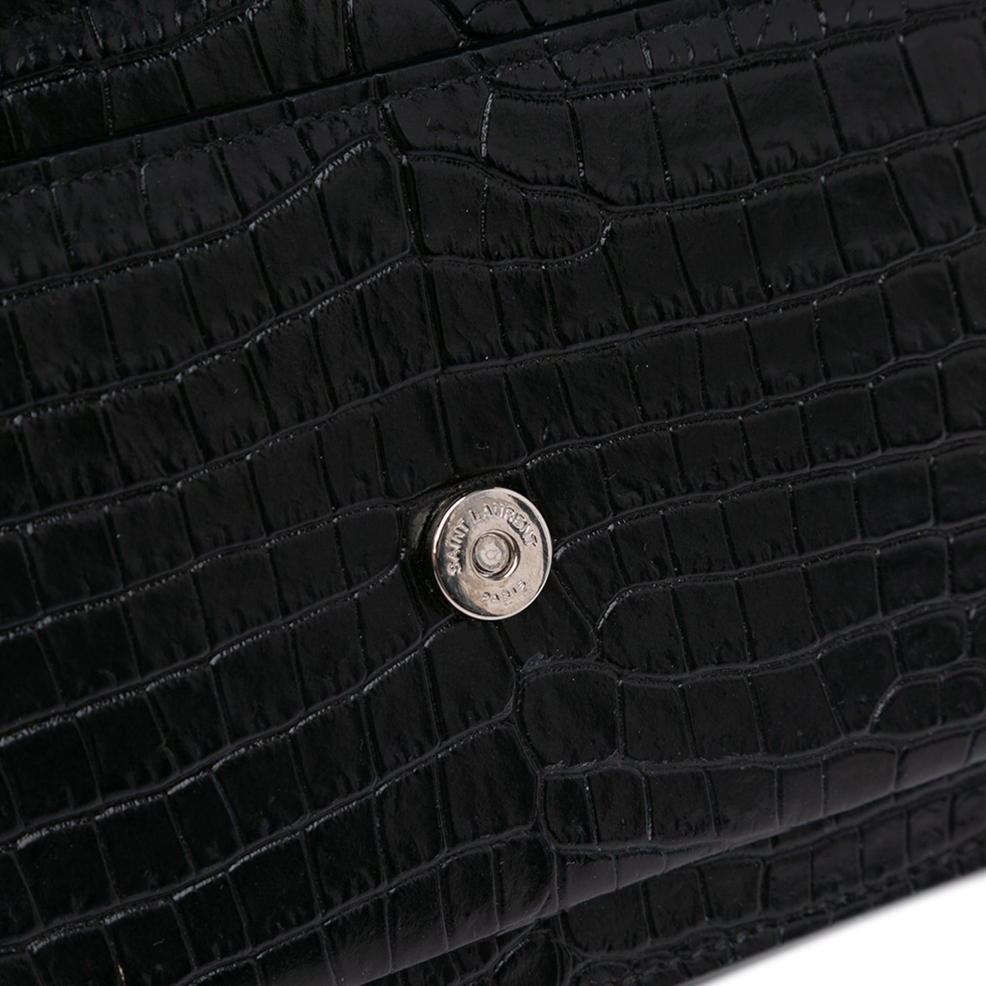 Saint Laurent Paris Saint Laurent Crocodile Embossed Monogram Sunset Top Handle Chain Wallet Black Size ONE SIZE - 8 Thumbnail