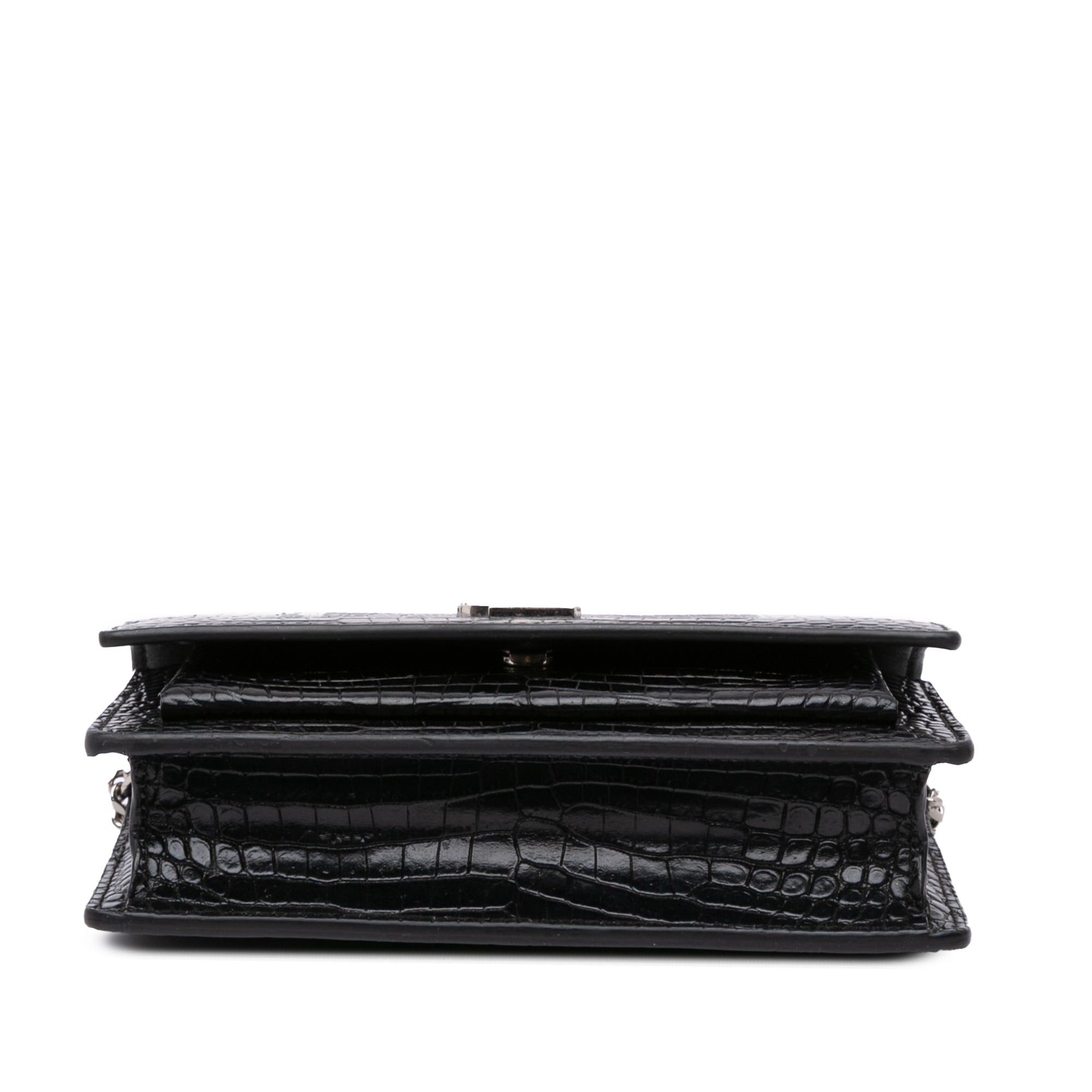 Saint Laurent Paris Saint Laurent Crocodile Embossed Monogram Sunset Top Handle Chain Wallet Black Size ONE SIZE - 3 Thumbnail