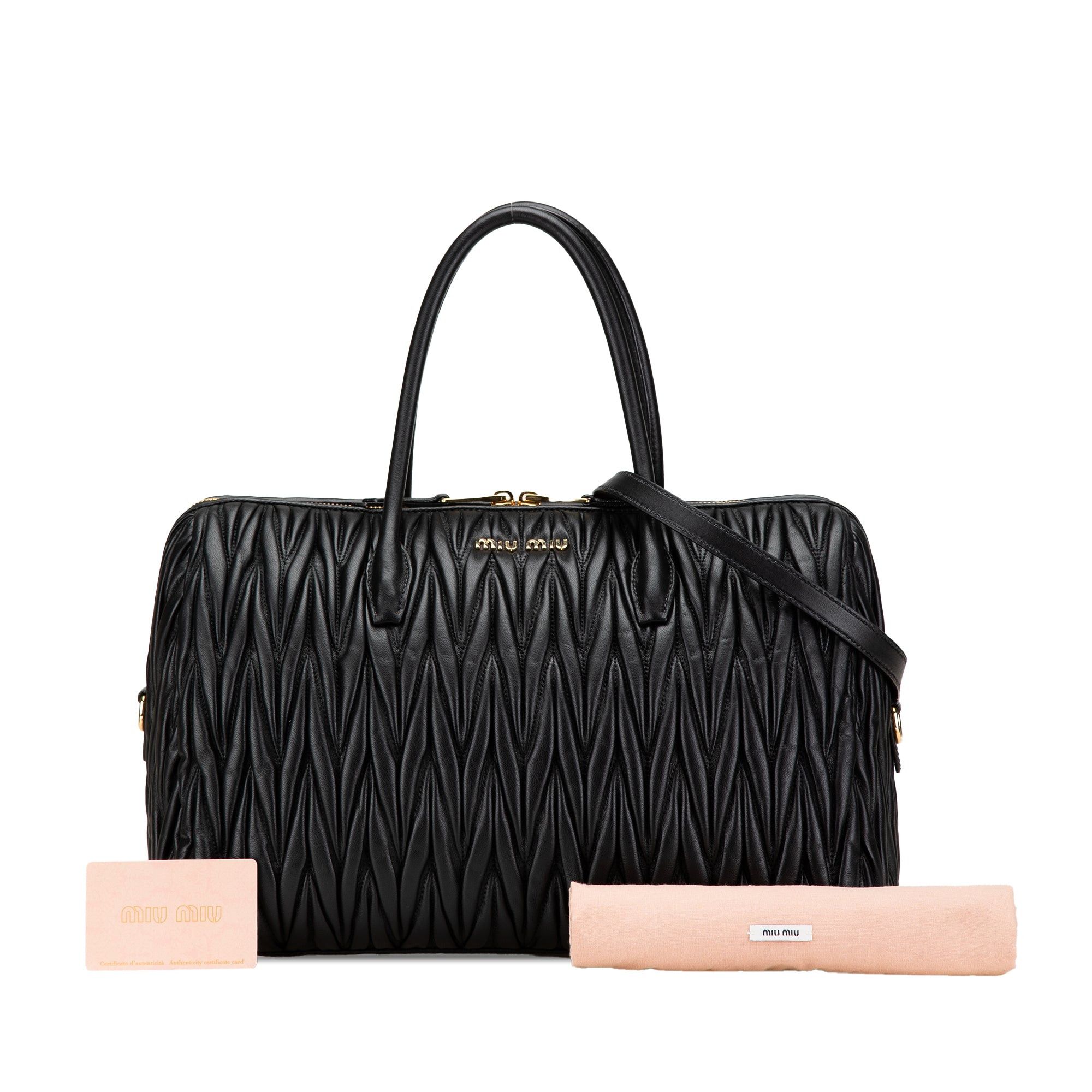 Miu Miu Miu Miu Matelasse Nappa Zip Satchel Black Size ONE SIZE - 14 Thumbnail