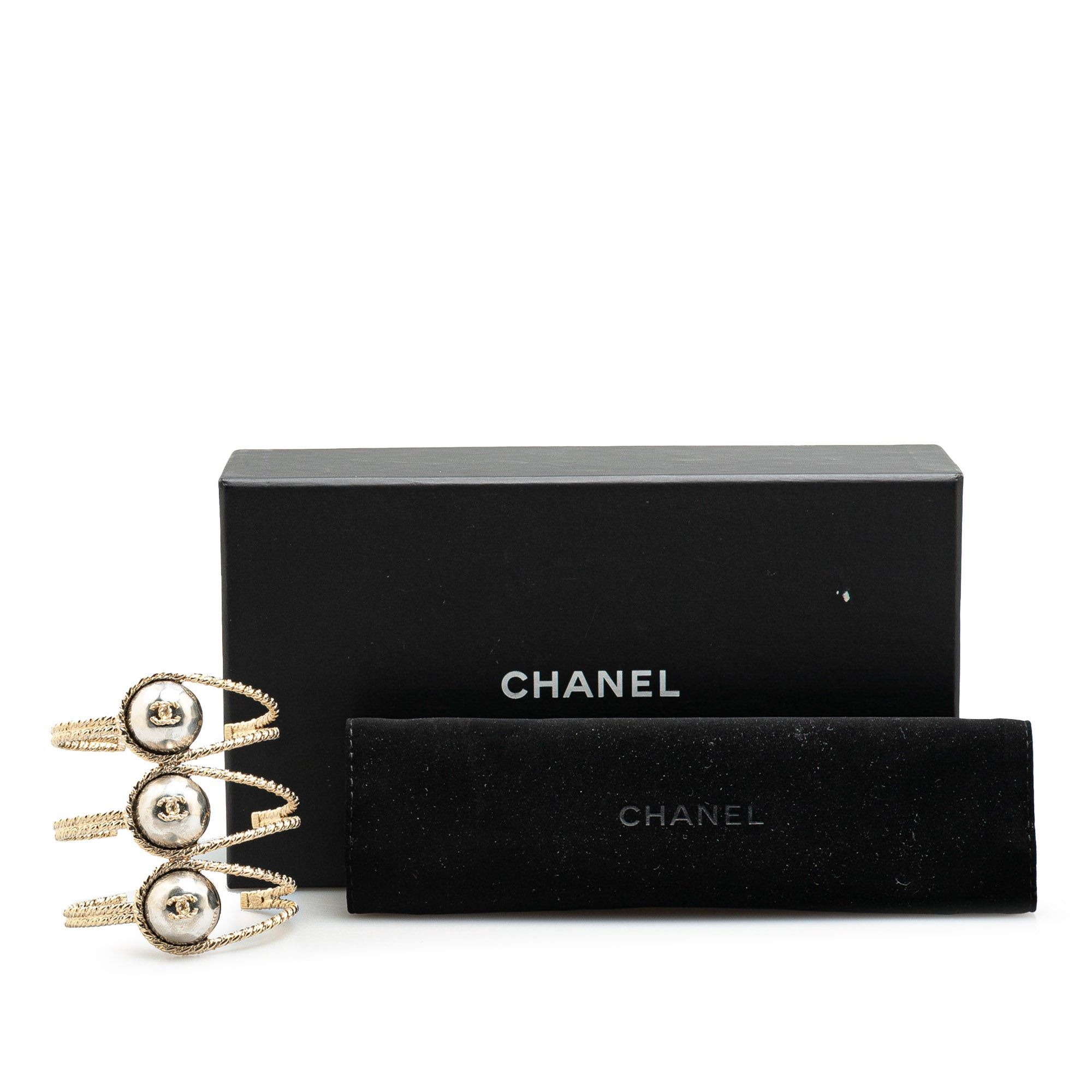 Chanel Chanel Gold Plated Faux Pearl Triple CC Cuff Bracelet Gold Size ONE SIZE - 5 Thumbnail