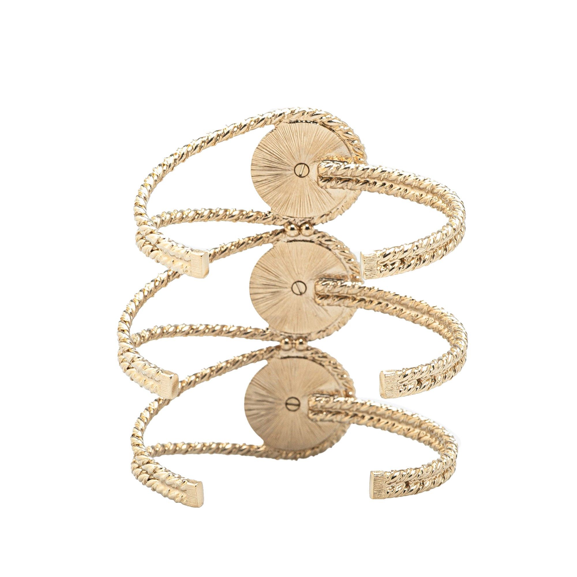 Chanel Chanel Gold Plated Faux Pearl Triple CC Cuff Bracelet Gold Size ONE SIZE - 3 Thumbnail