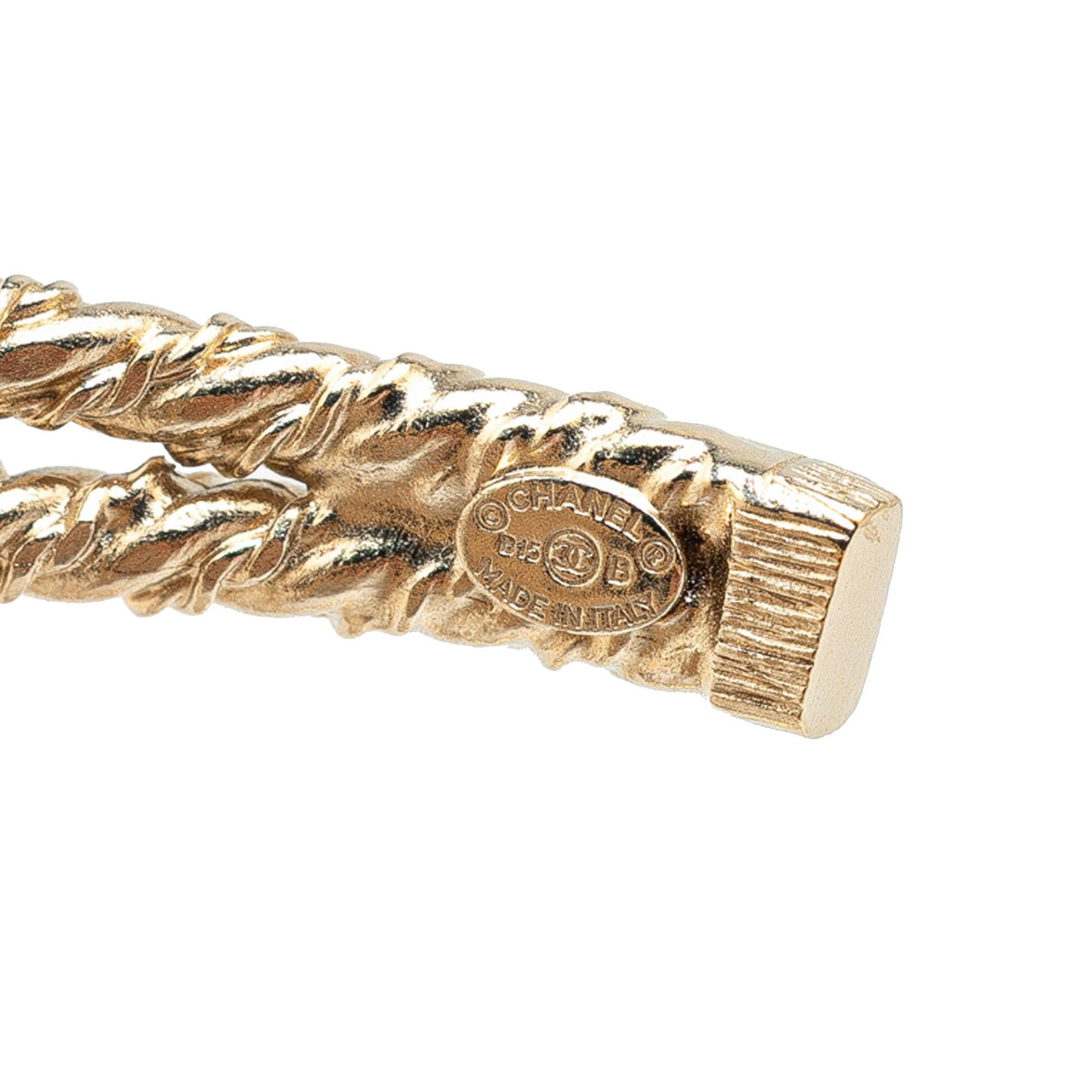 Chanel Chanel Gold Plated Faux Pearl Triple CC Cuff Bracelet Gold Size ONE SIZE - 4 Thumbnail