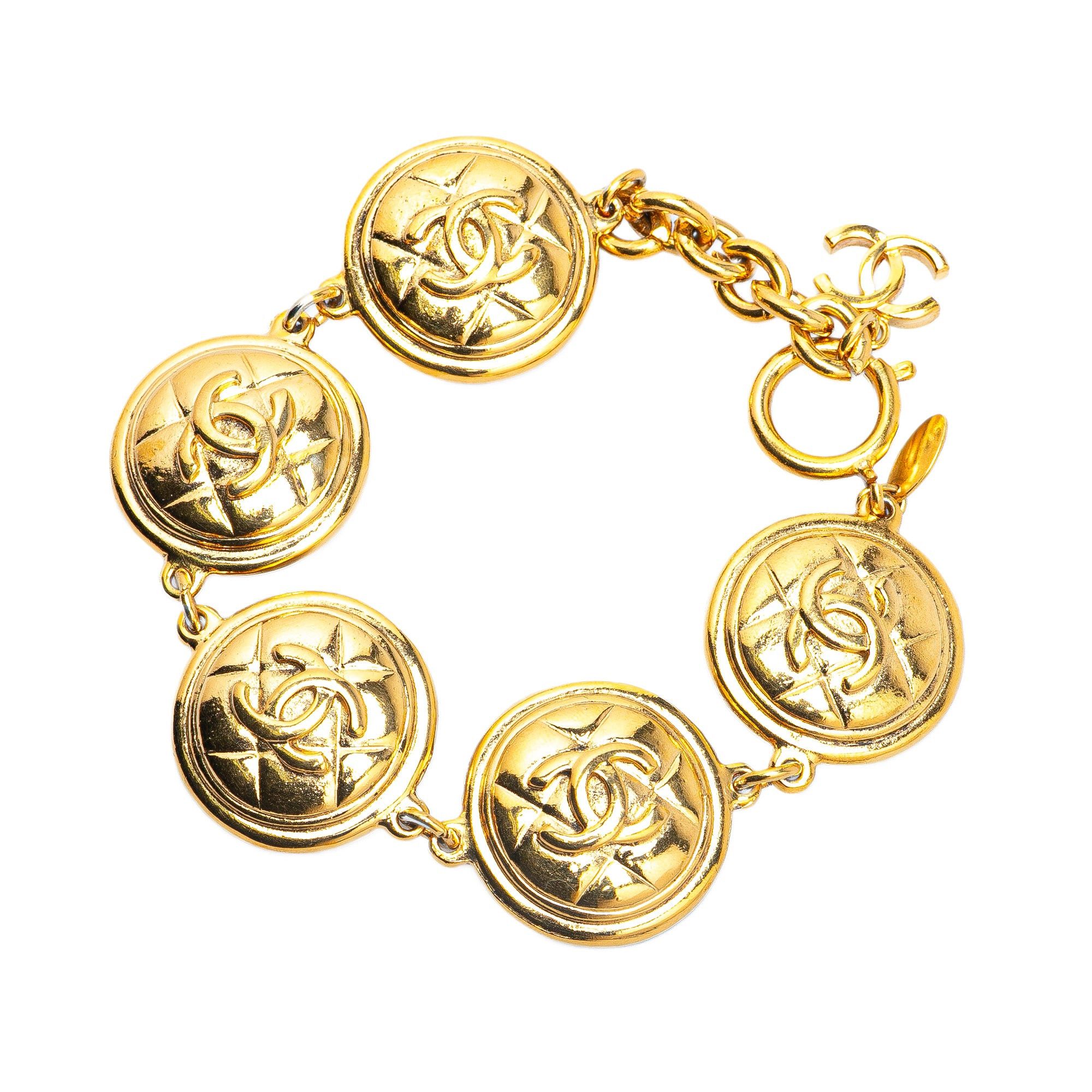 Chanel Chanel Gold Plated CC Quilted Medallion Bracelet Gold Size ONE SIZE - 2 Thumbnail